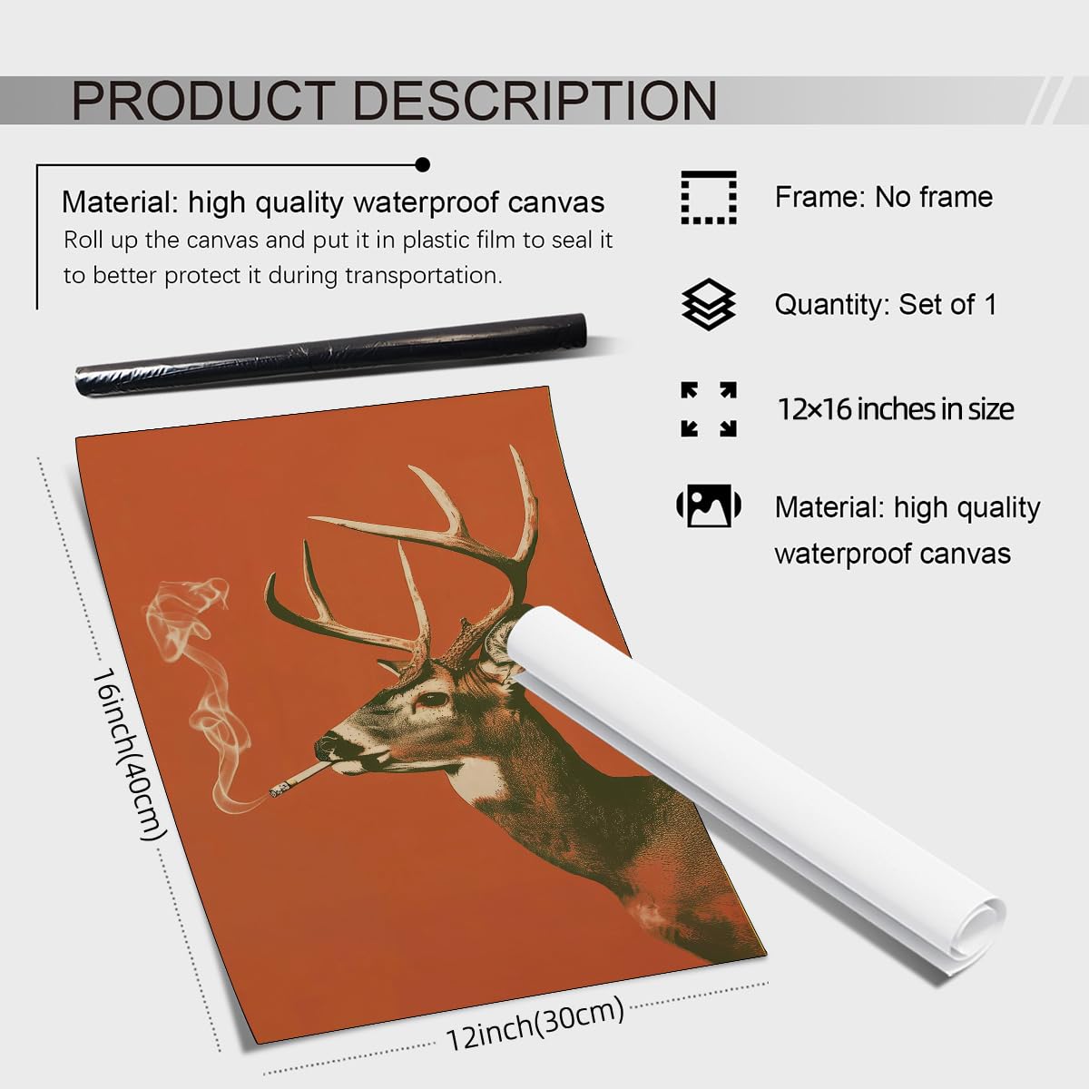 Funny Buck Smoking a Cigarette Vintage Poster Whitetail Deer Canvas Wall Art Whimsical Prints Cabin Wall Decor Outdoor Sports Hunter Gift for Dad 12x16in unframed for Bedroom Room Living: Posters &