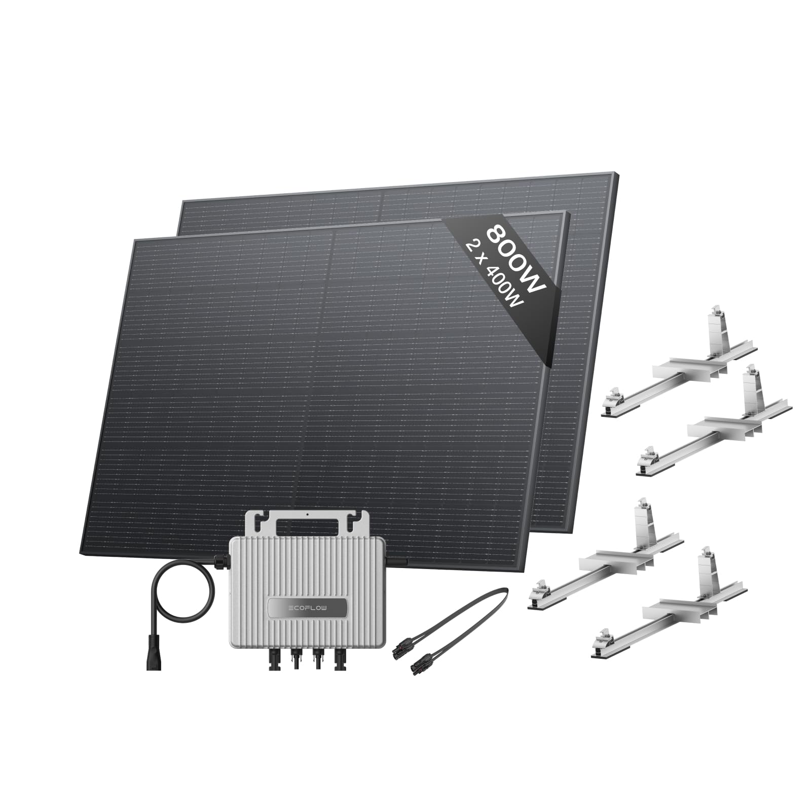 EF ECOFLOW Stream Balcony Solar System, 800W Micro Inverter, 2 × 400W PV Solar Panels with 2*Bracket-Flat Roof, Smart Grid-Feed Inverter with Wi-Fi & App Control for Flat Roofs & Gardens