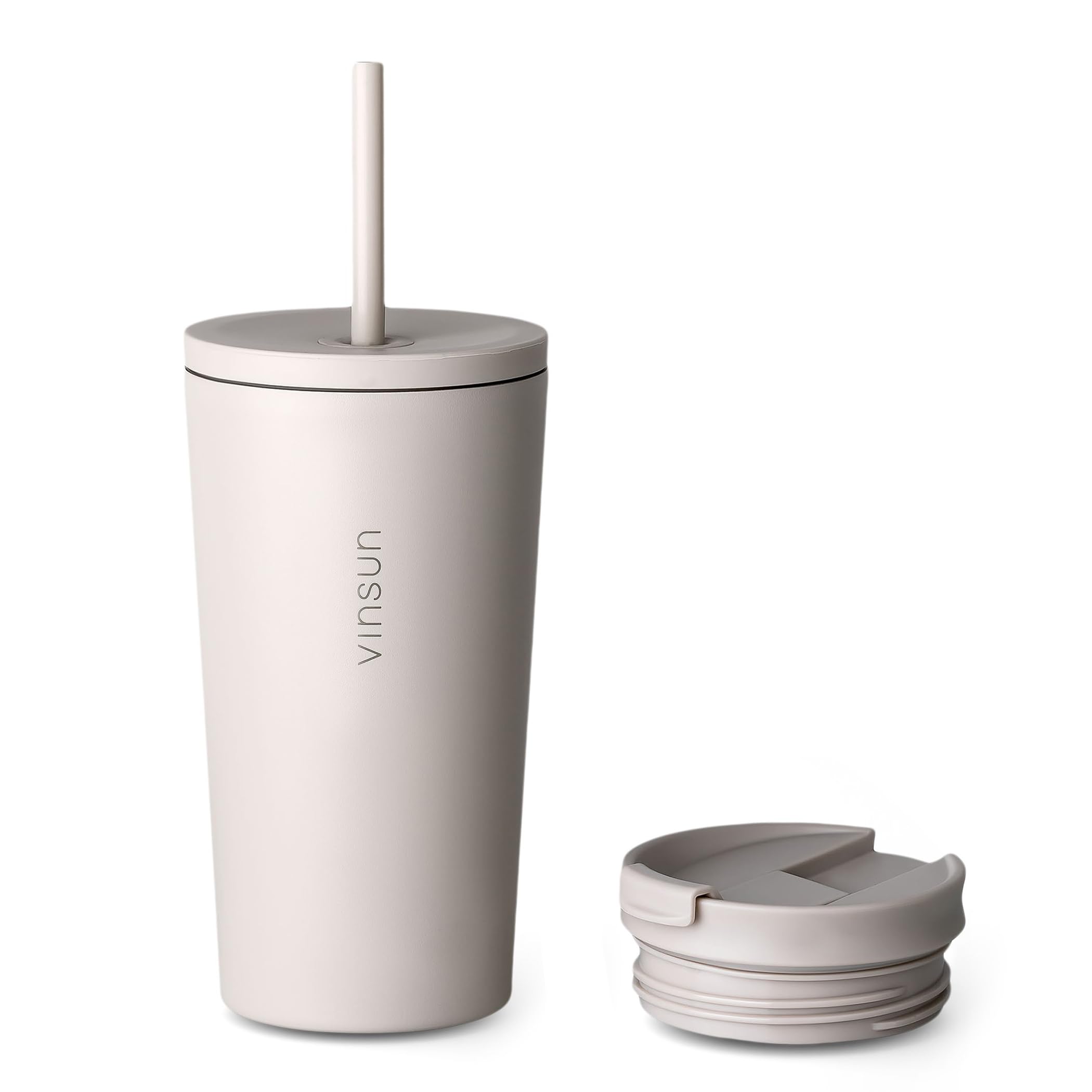 VINSUN Thermobecher mit Strohhalm 480ml - Edelstahl, auslaufsicher, doppelwandig isoliert, Heiß & Kaltgetränke - Kaffee Trinkbecher mit zwei Deckeln