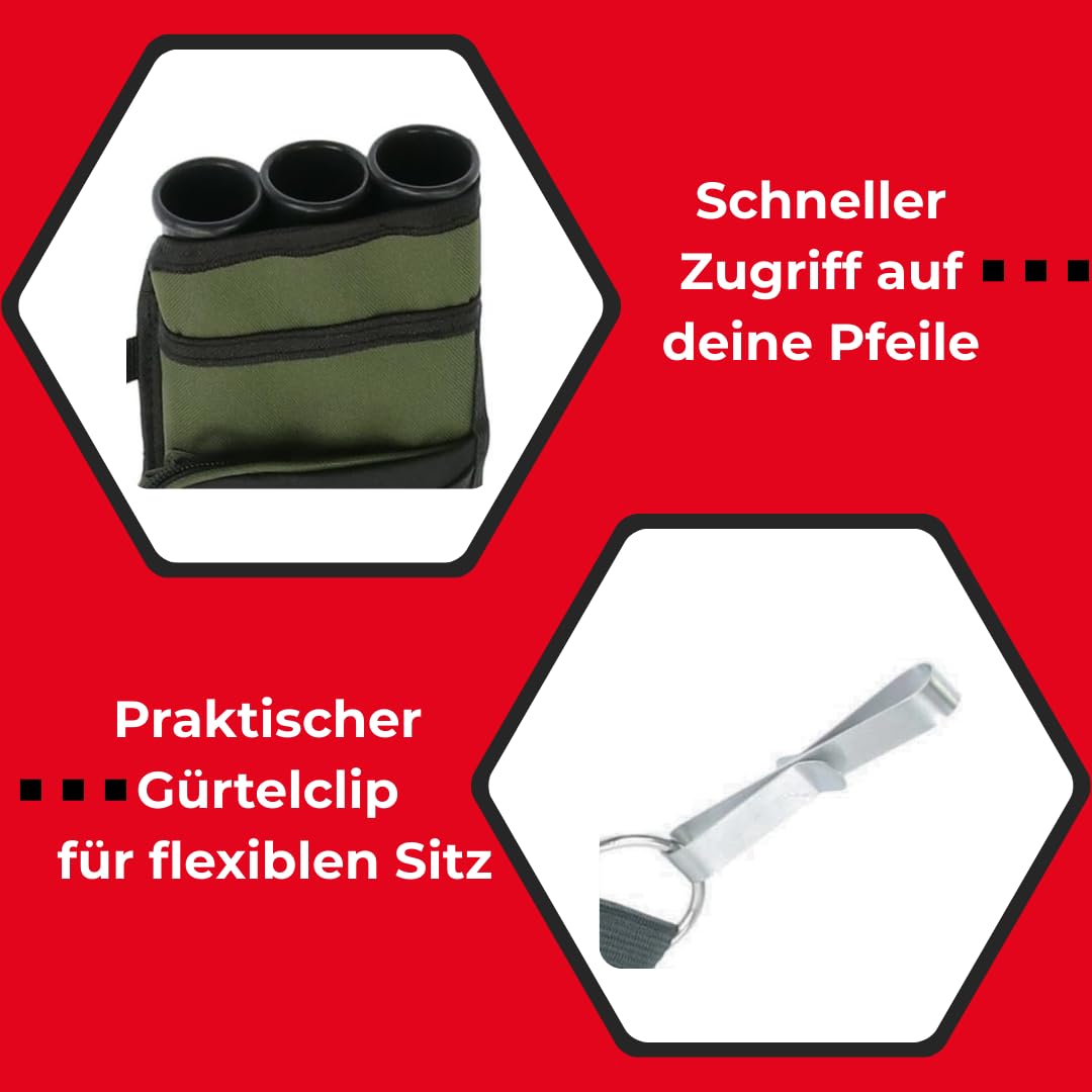 elToro Midi2 Seitenköcher Rechtshand für Bogenschießen, schlank und leicht | Pfeilköcher mit 3 herausnehmbaren Pfeilröhren, große Tasche für Zubehör, Gürtelclip, 48 cm