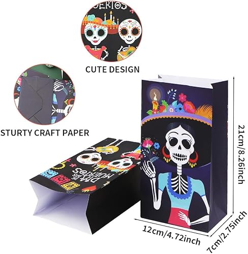 Miniatura 2 de Bolsas de recuerdo de fiesta del Día de los Muertos, bolsas de golosinas de calavera de azúcar de Halloween, 12 unidades, bolsas de regalo de dulces