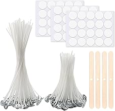 Candle Wicks, 50 Natural Candle Wicks Cotton Candle Wicks, 10 cm/20 cm for Candles, with Wooden Wick Holders and Double-Sided Wick Stickers, for Candle Making