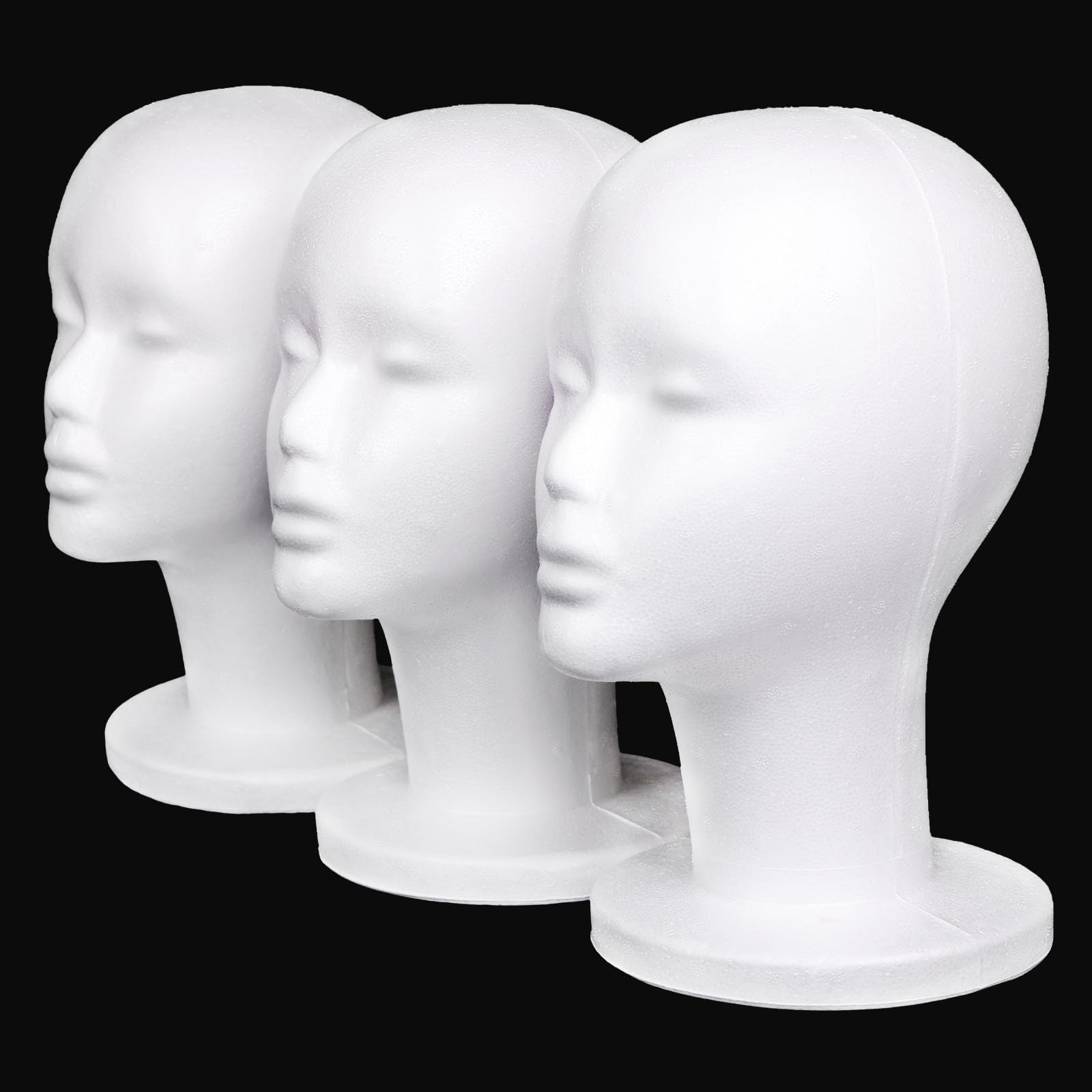 Tête de perruque en mousse de polystyrène pour femme, support de coiffure, 3 pièces