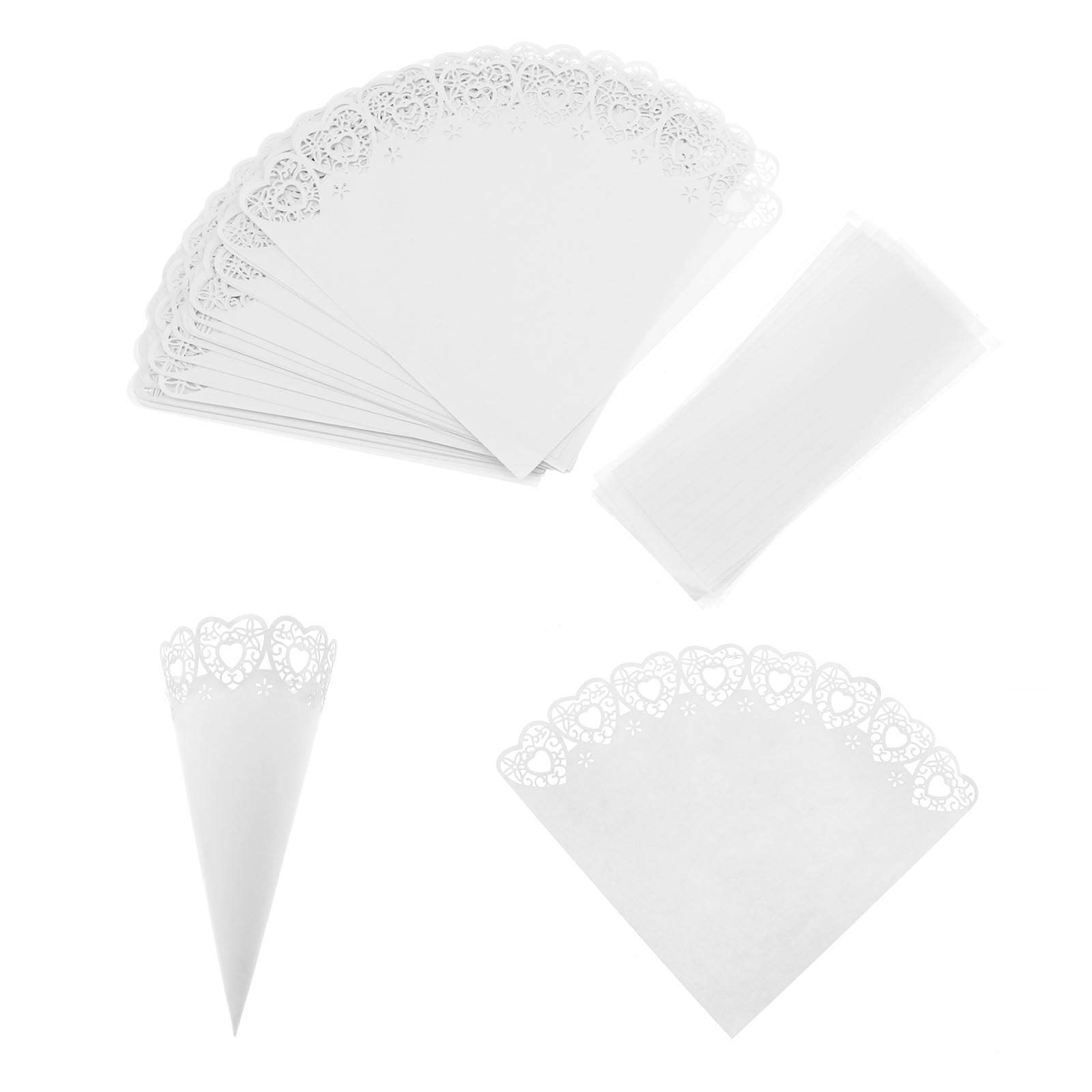 Conos de confeti de boda con forma de corazón, de encaje, para colocar pétalos, de papel, para bodas, fiestas, color blanco