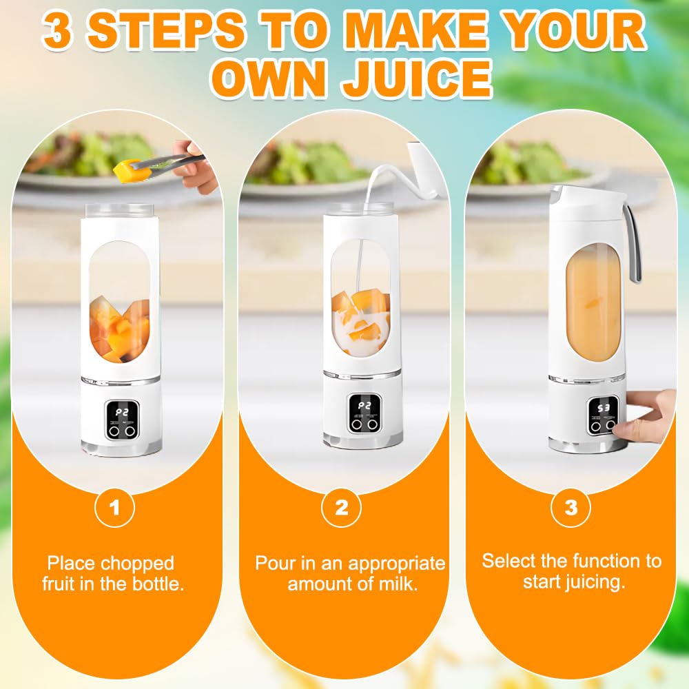 Tragbarer Mixer Smoothie Maker To Go, Pengrity 450 ML Portable Blender, mit LED Display, 12 Klingen, Kleiner Mixer für Shakes und Smoothie, Wiederaufladbar Mini Standmixer für Sport, Reisen, Outdoor