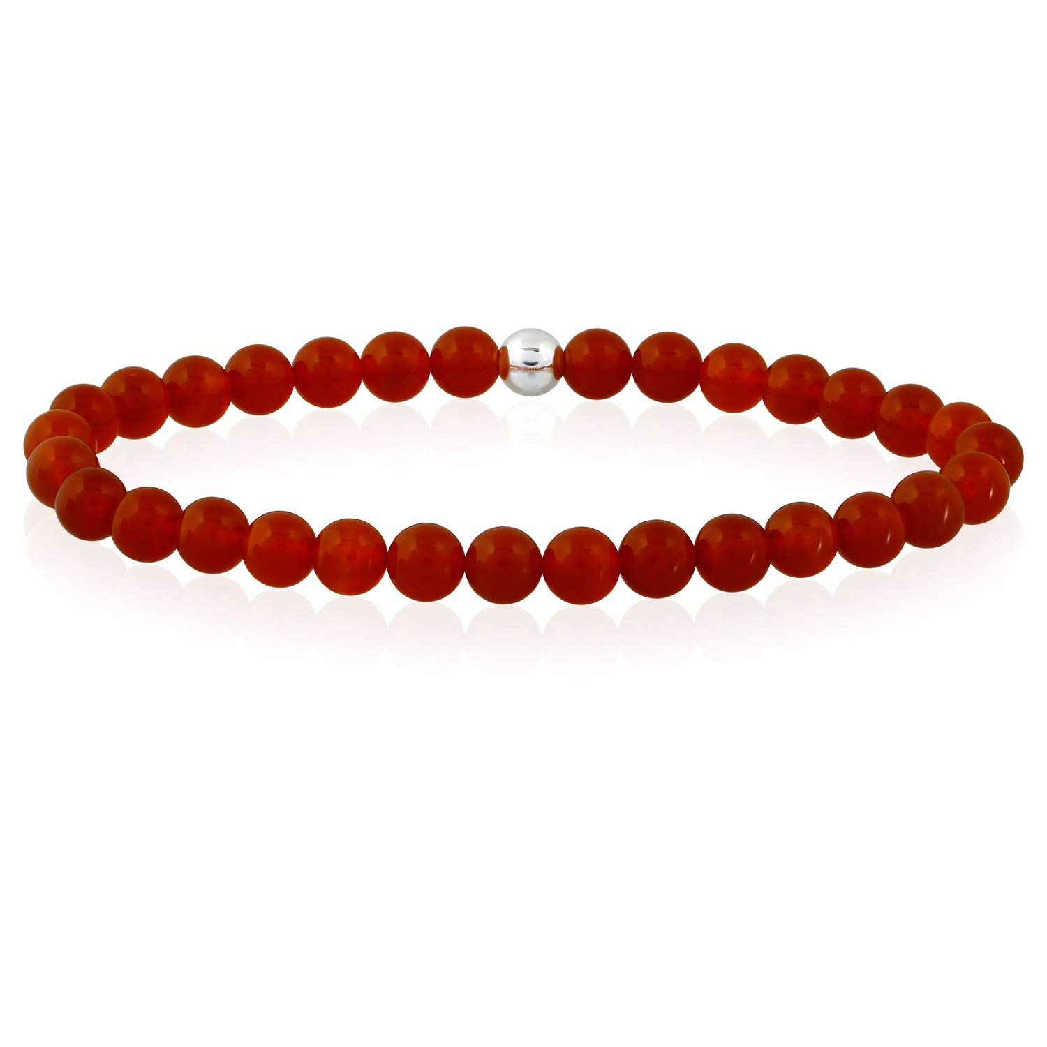 Sea of Ice'Sea of Ice Precious Gemstone 6mm Round Beads with Sterling Silver Stretchy Beaded Bracelet 7.5'' Unisex'