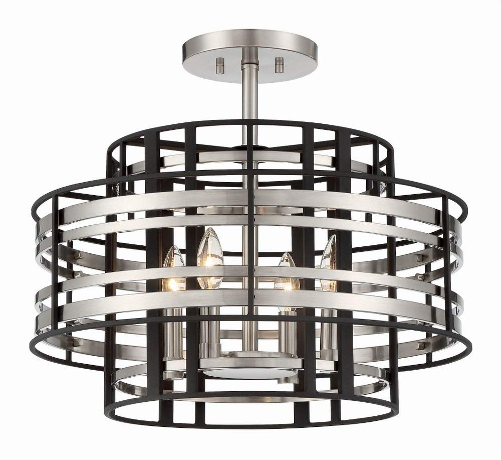 Minka Metropolitan N7983-420 Presten - 4 Light Semi-Flush Mount, Brushed Nickel/Sand Coal Finish