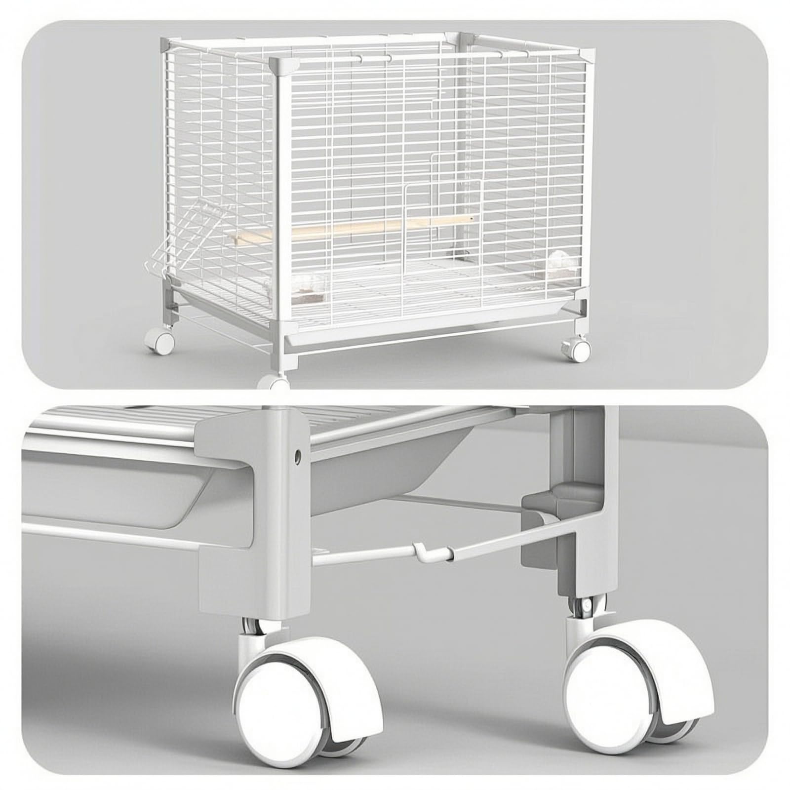 Vogelkäfig mit Rollen Vogelkäfig mit Kotwanne ausziehbar Zimmervoliere für Wellensittiche, Vogelbesitzer, Wohnzimmer, Array, Weiß, Groß 76 48 57CM