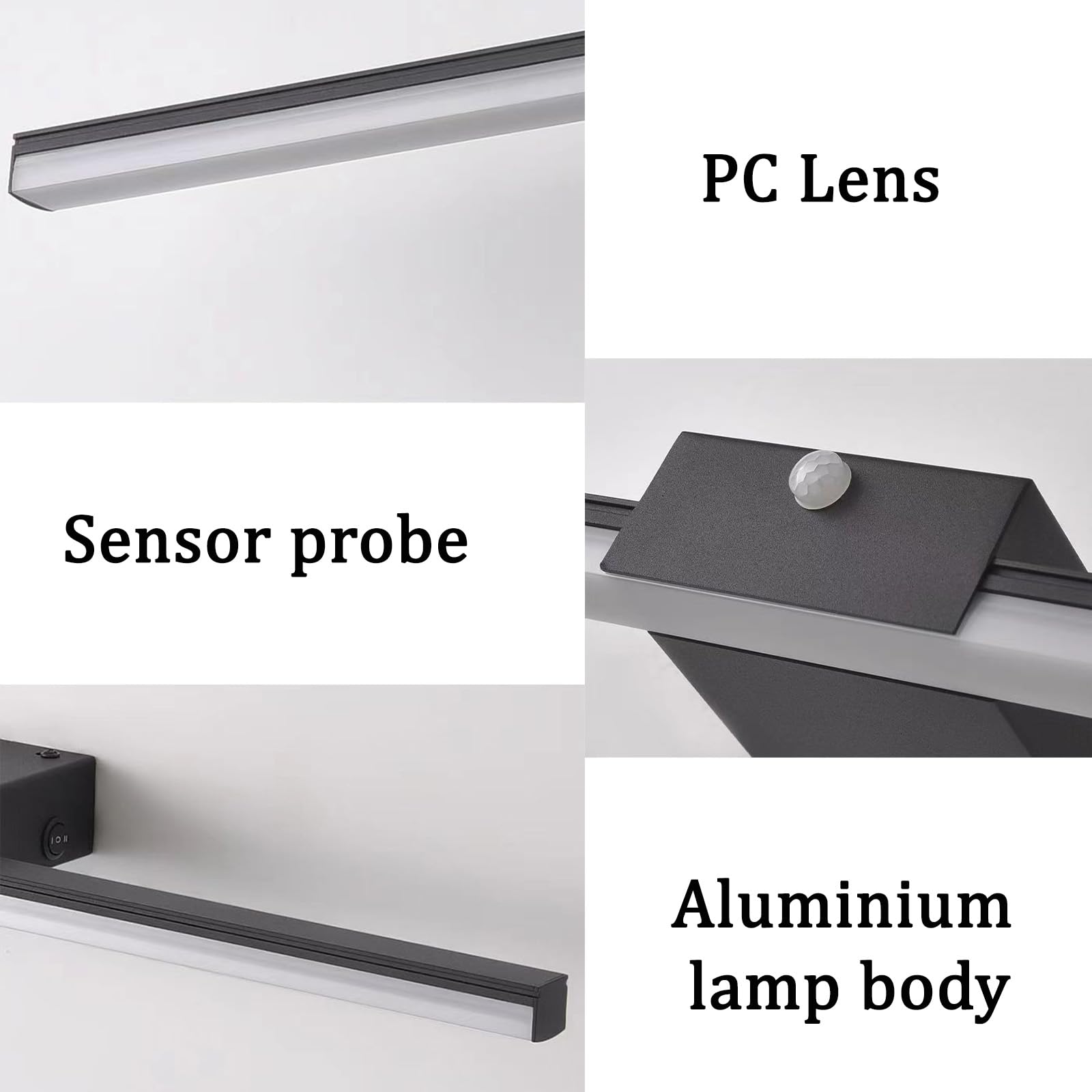 LED Spiegelleuchte Bad Wandleuchten mit Bewegungsmelder Wandlicht mit Schalter Aluminium Wasserdicht Wandleuchte Bildbeleuchtung Schminktisch Wohnzimmer Schlafzimmer (Schwarzes Warmes Licht,60cm)