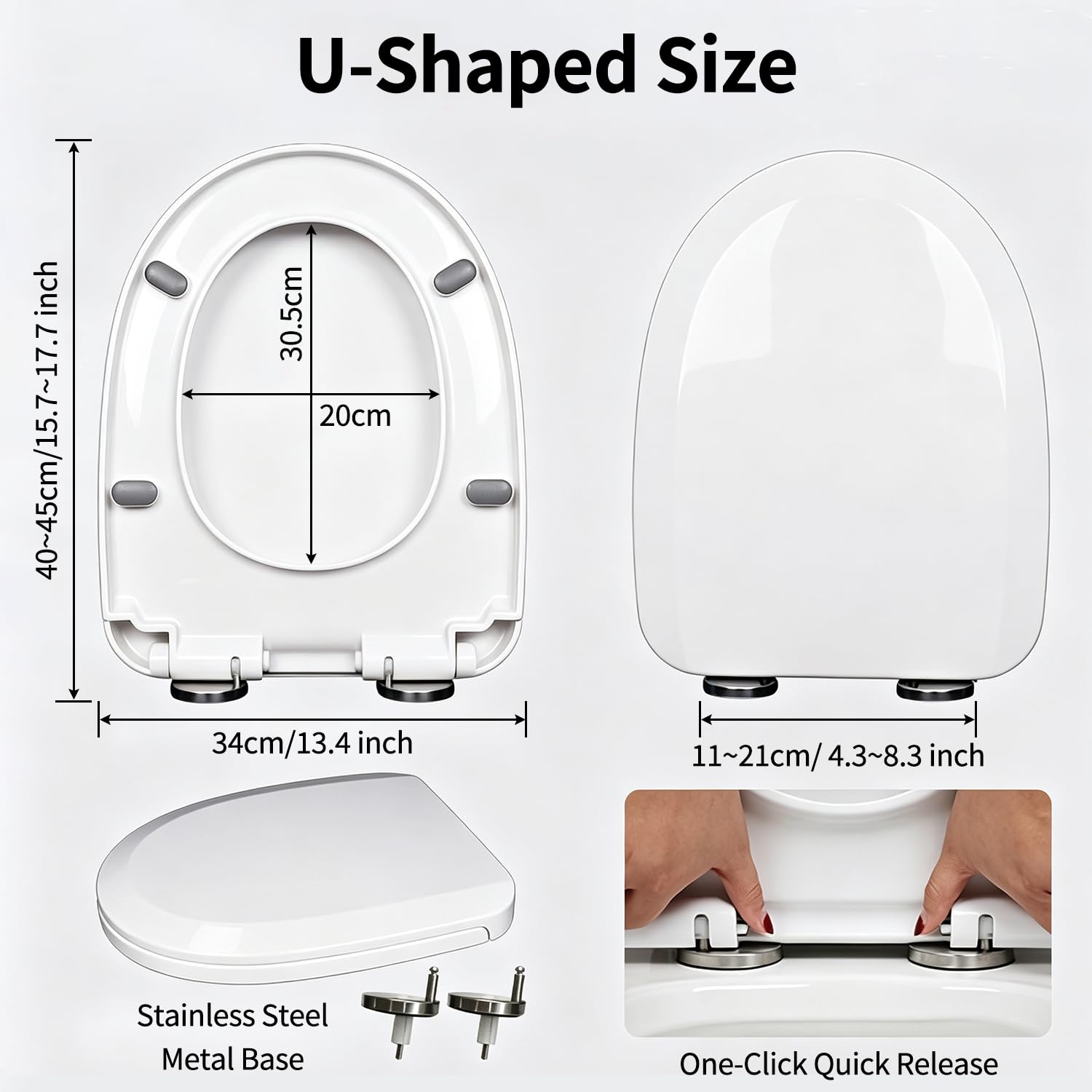 Bianco Tavoletta WC Forma D, Senza Rumore Asse Del Water Ammortizzata | Copriwater Senza Rumore con Cerniere Regolabili e Sgancio Rapido a Pulsante, Facile da Montare e Smontare, 34 x 42 cm