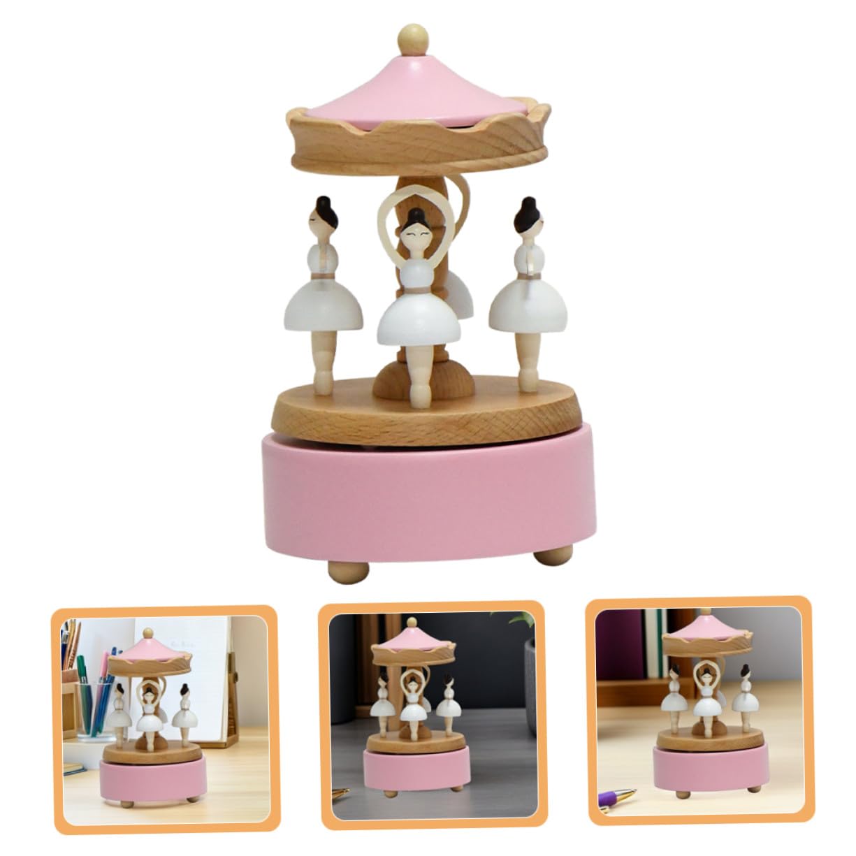 IMIKEYA Caja Musical de Bailarina Giratoria de Madera, Figurina Rosa