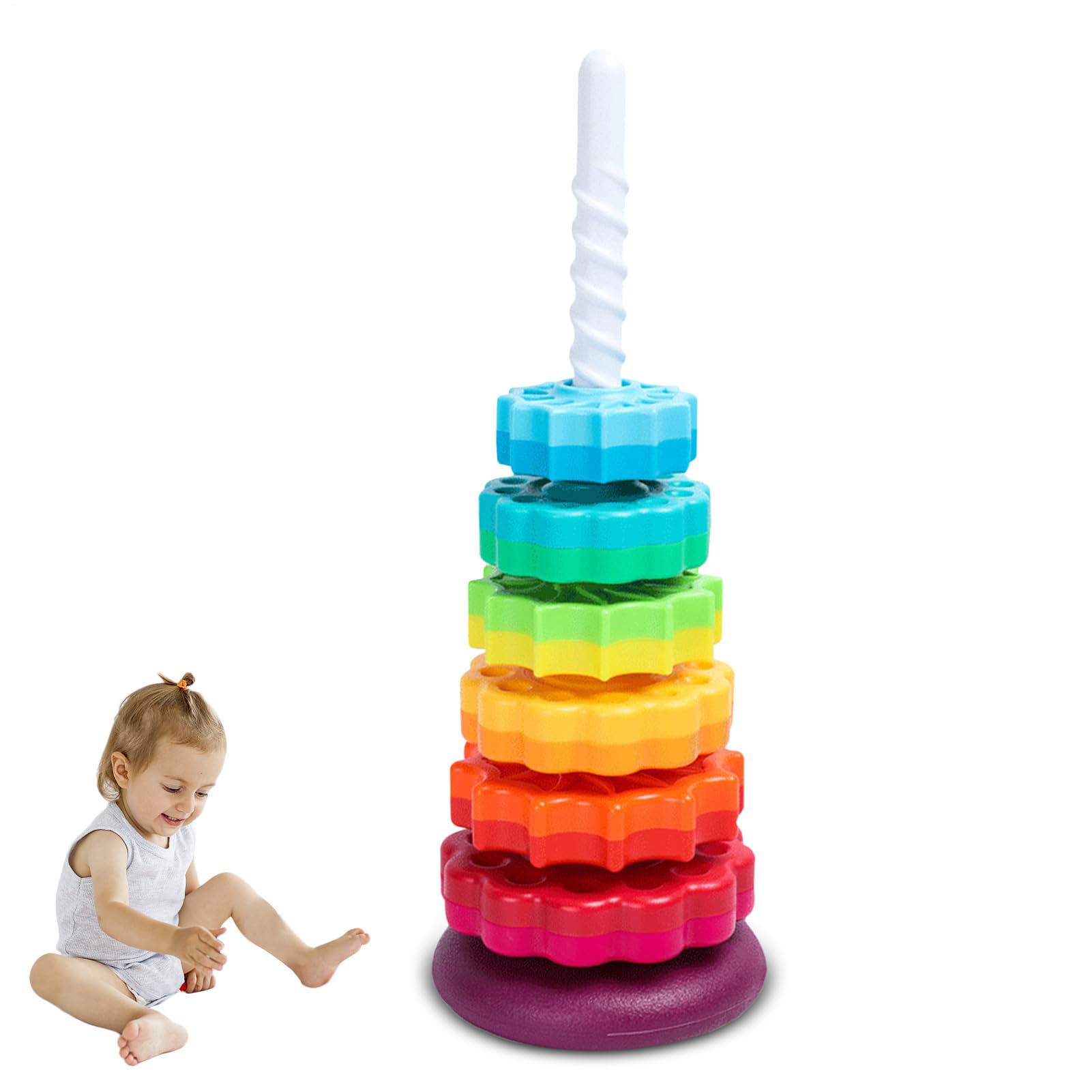 Giocattolo impilabile: anello a torre , ingranaggi sensoriali, gioco educativo a motore fine, ruota a colori interattivi | Giocattolo di apprendimento precoce per ragazzi