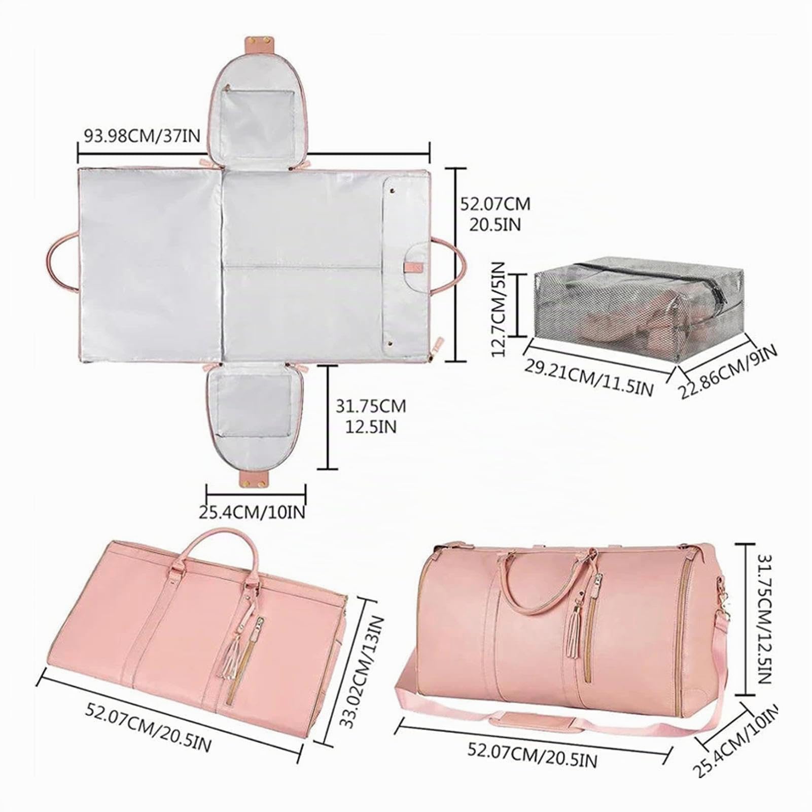 Reisetasche Kleidersack Faltbar - Kleidung Foldybag 2 in 1 Carry on Garment Duffle Bag - Wasserdichter Kleidertaschen Für Damen Und Herren - Umwandelbarer Handgepäck Anzugtasche Für Reise (Schwarz B)