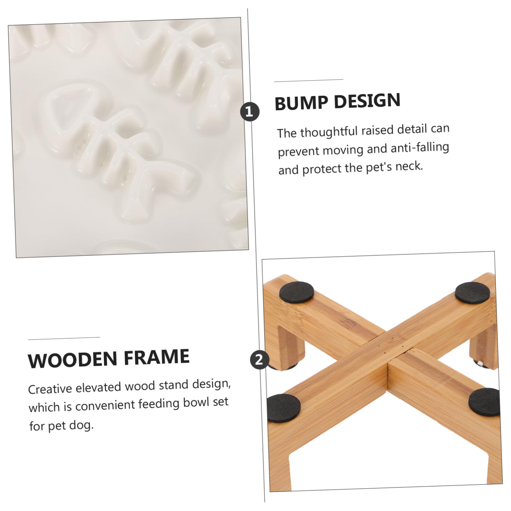 Mipcase Juego de Cuenco para Perros Pequeños Elevado de Cerámica con Soporte de Madera, Comedero Lento Antivuelco para Mascotas