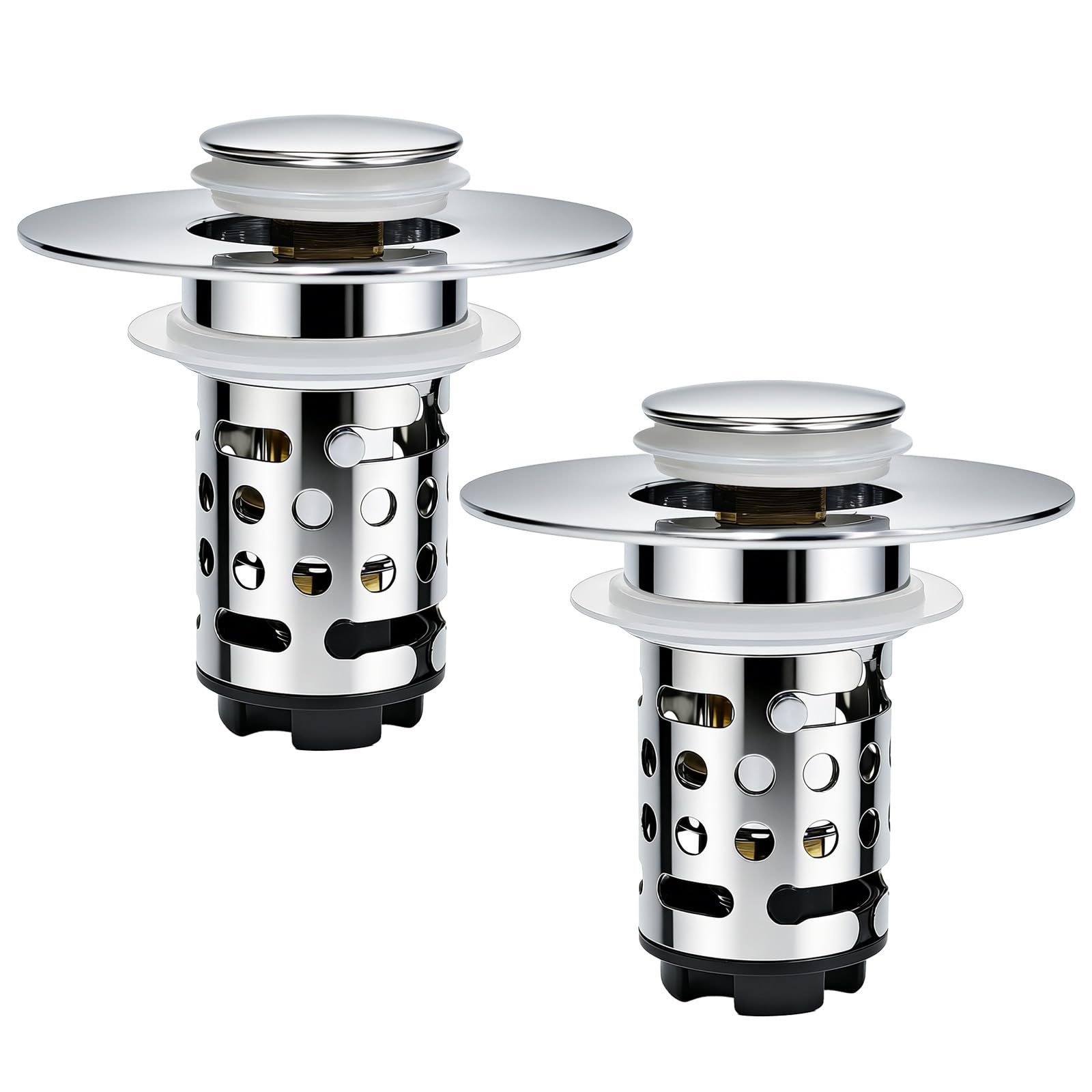 Colador de drenaje 3 en 1 mejorado para fregadero de baño, tapón universal desplegable con cesta de filtro de acero inoxidable extraíble, tapón de fregadero para lavabo de 1.1 a 2.36 pulgadas, núcleo
