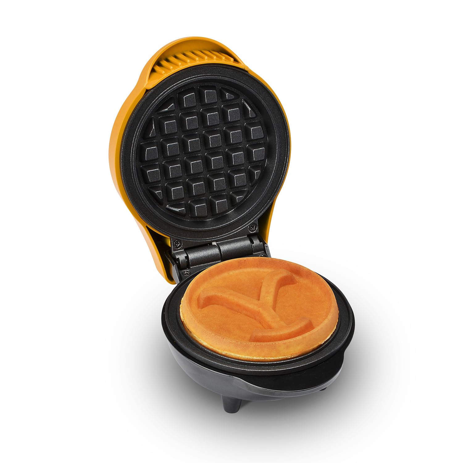 Yellowstone - Máquina para hacer gofres de 4 pulgadas por Select Brands - Mini máquina de gofres redonda con platos de cocción antiadherentes, luz indicadora y práctica envoltura de cable, fácil 6
