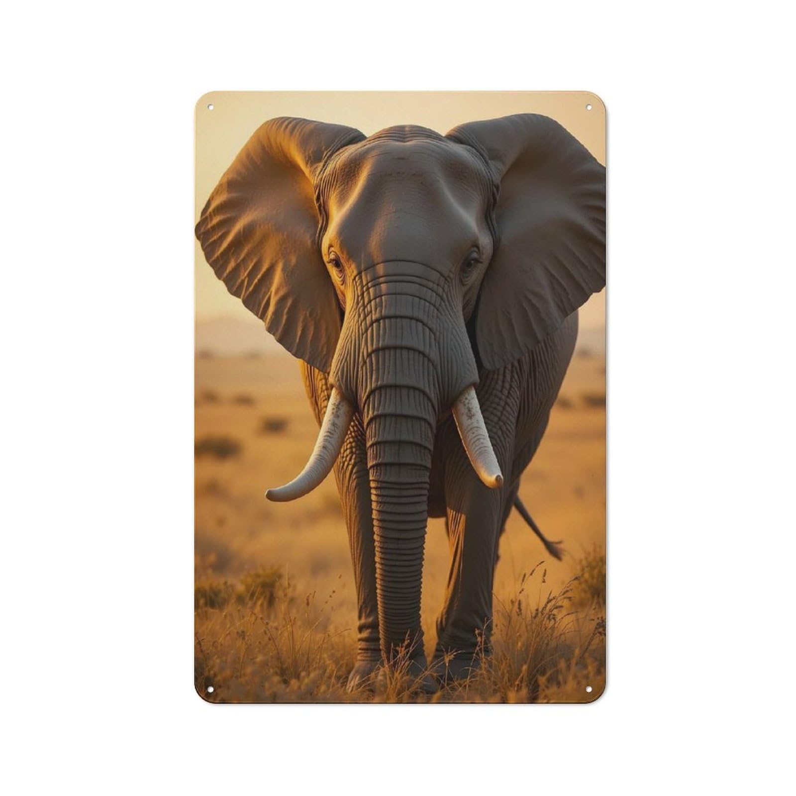 Junmoney Style-3 Tin Wall Plaque 30X20cm With Majestic Elephant Portrait In Golden Light For Café Or Restaurant, New Home Wall Decor For Hospitality Interior Collectors