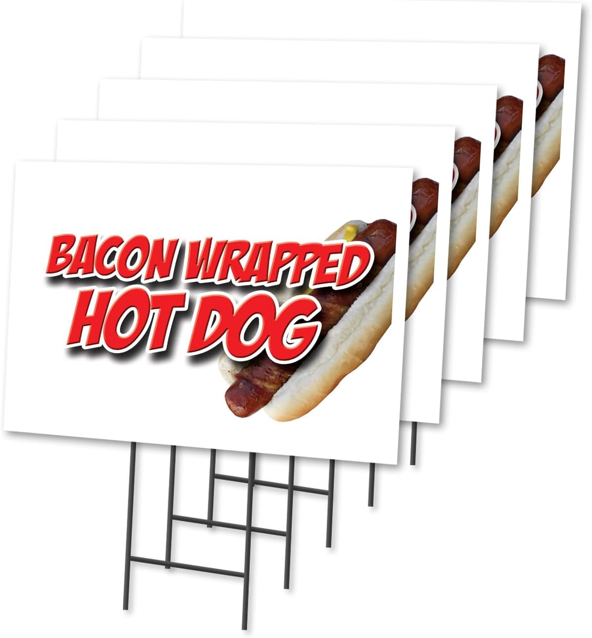 BACON WRAPPED HOT DOG 2 Pack Of 12" x 16" Yard Sign & Stake | Advertise Your Business | Stake Included Image On Both Sides | Made in The USA