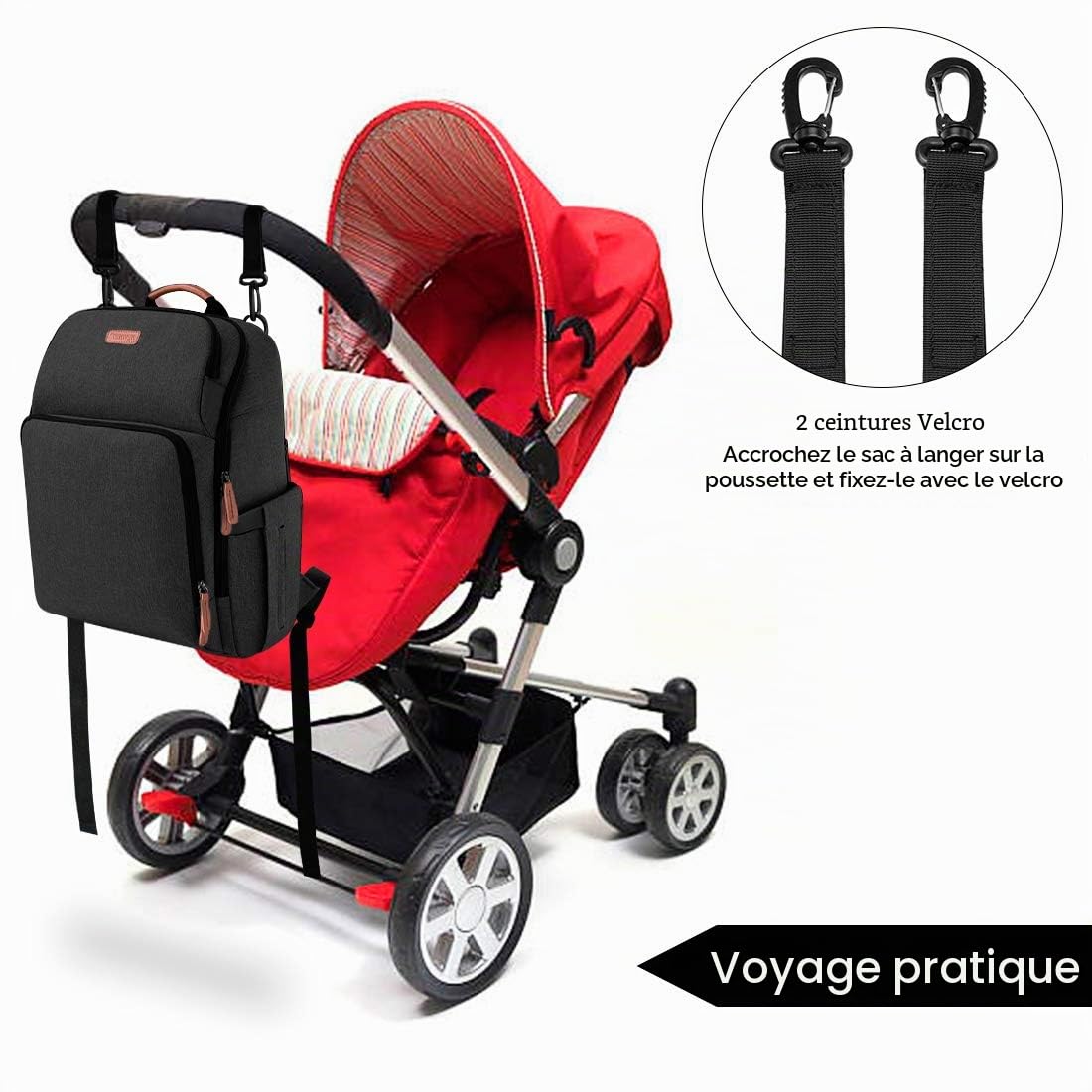 NEWHEY Sacs à Dos à Langer pour Bébé Imperméable Grand Capacité Sac de Voyage Multifonction Sac à Dos vec 2 Sangles de Poussette pour Maman Papa