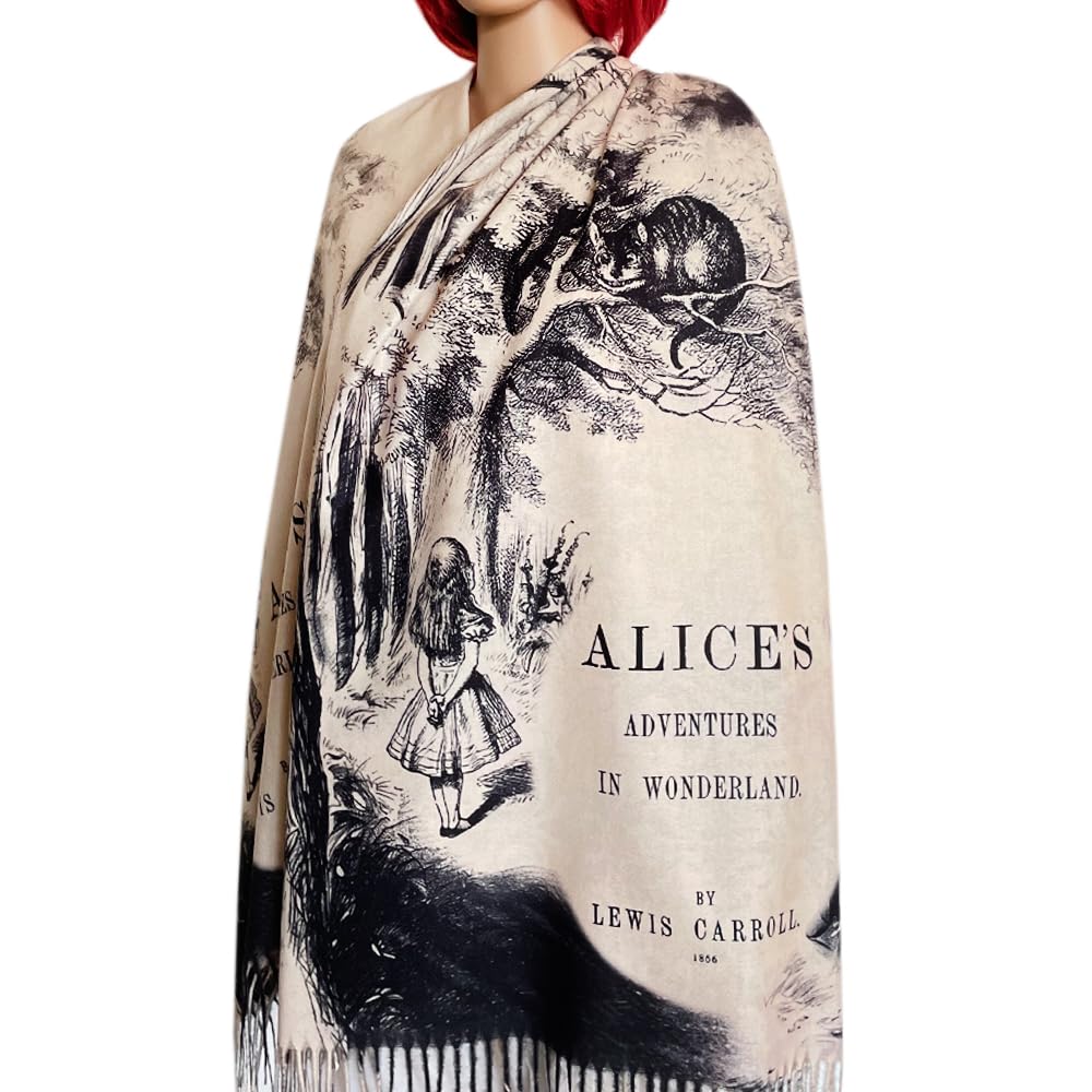 Alice in Wonderland Book Scarf. Cheshire Cat and Alice Page Design, Literary Gift for Readers, Lewis Carroll Book Scarf, Alice's Adventures in Wonderland by Lewis Carroll Shawl