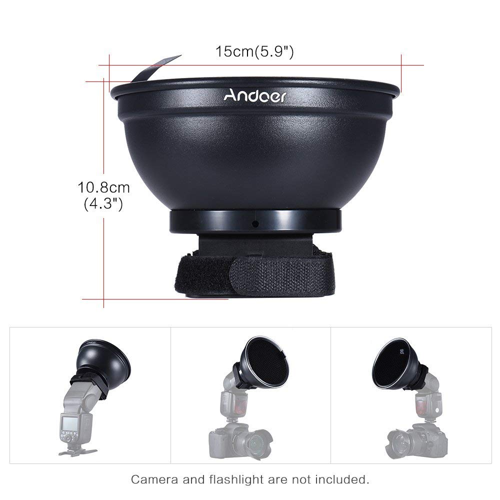 Andoer 5,9in/15cm Plata Difusor Beauty Dish con 30 Grado de Nido de Abeja para Canon Nikon Yongnuo Godox Meike Vivitar Fotografía en la Cámara Flash Speedlite de Destello