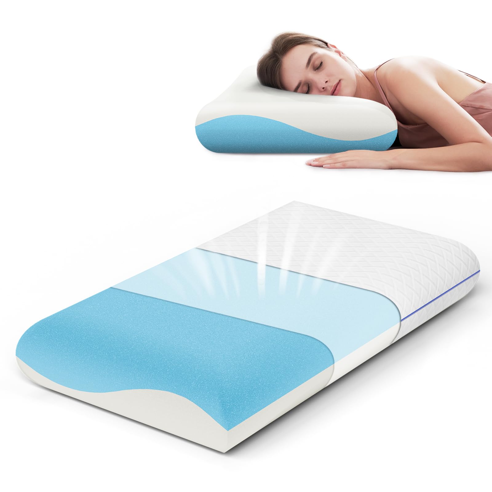 ROYGBIV Oreiller en Mousse à mémoire de Forme 62x35x12 cm - Oreiller Cervical Ergonomique Polyvalent - Respirant Hypoallergénique Housse Lavable - Certifié Oeko-TEX