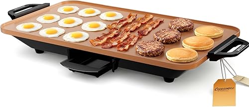 Miniatura 8 de CookSimple Everyday - Plancha eléctrica de 20 x 12 pulgadas, superficie de granito ILAG antiadherente de 1700 W, diseño plano grande, perfecta para