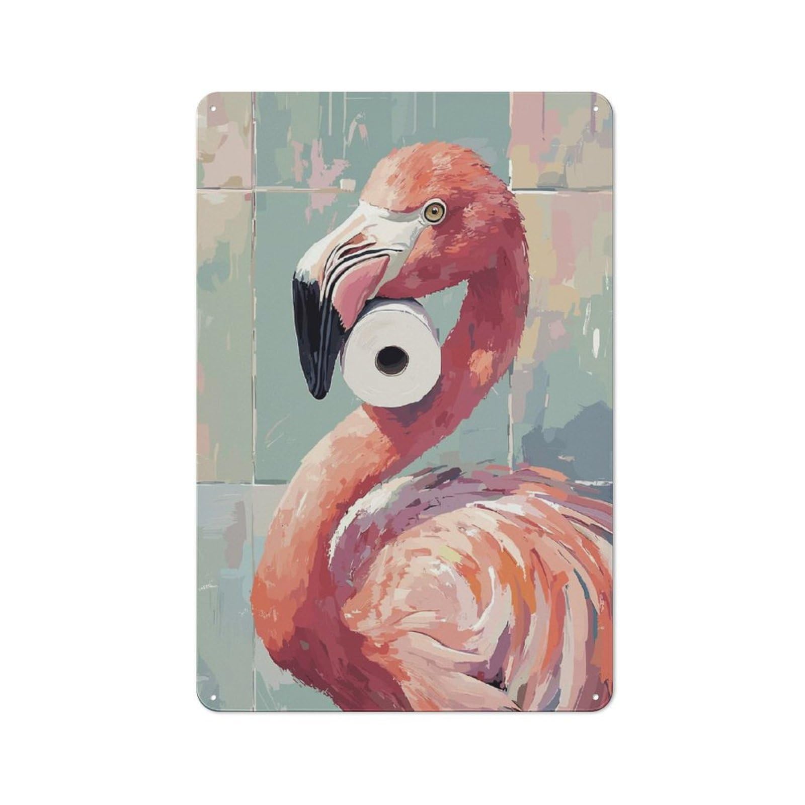 Junmoney Style-19 Tin Sign 30X20cm With Flamingo With Toilet Paper Roll For Workshop Wall, Retro Decor, For Metal Sign Collectors, For Cafés, Pubs And Restaurants