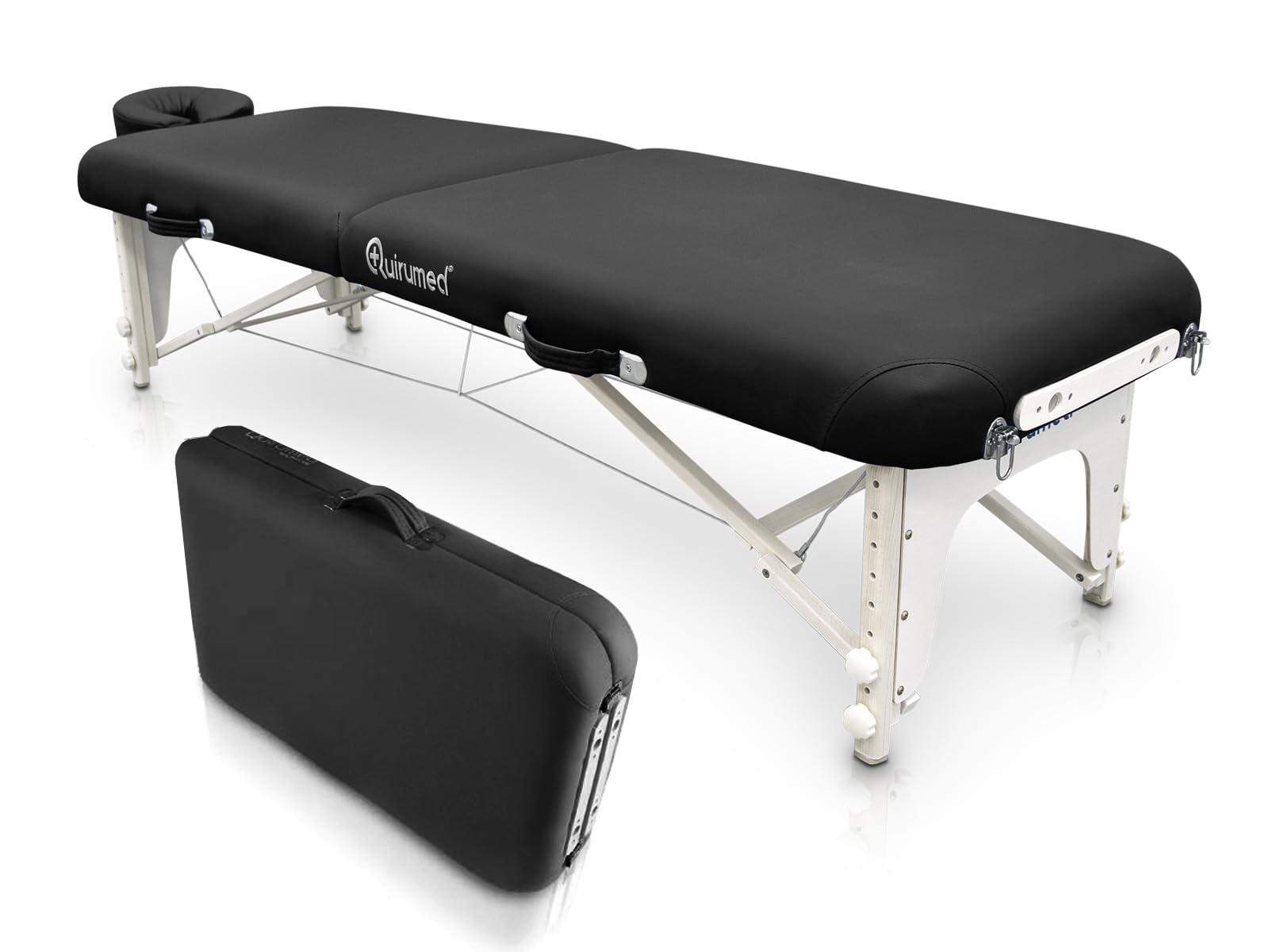 QUIRUMED Camilla shiatsu Plegable de Madera 211 x 60 cm Negro