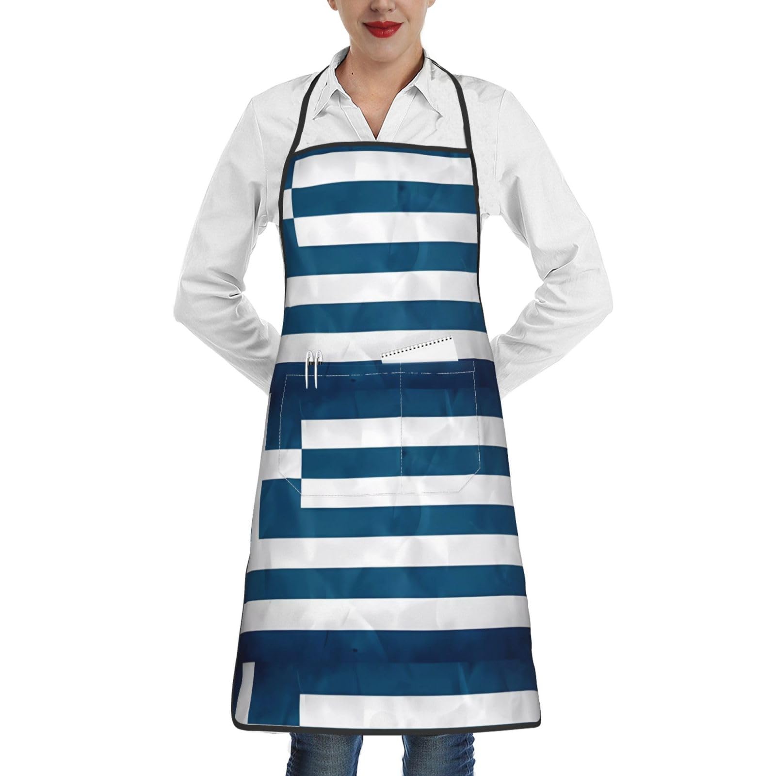 Adjustable Professional Chef Apron, Suitable For Both Men And Women, With Pockets, Perfect For Use In The Kitchen. Greek Flag