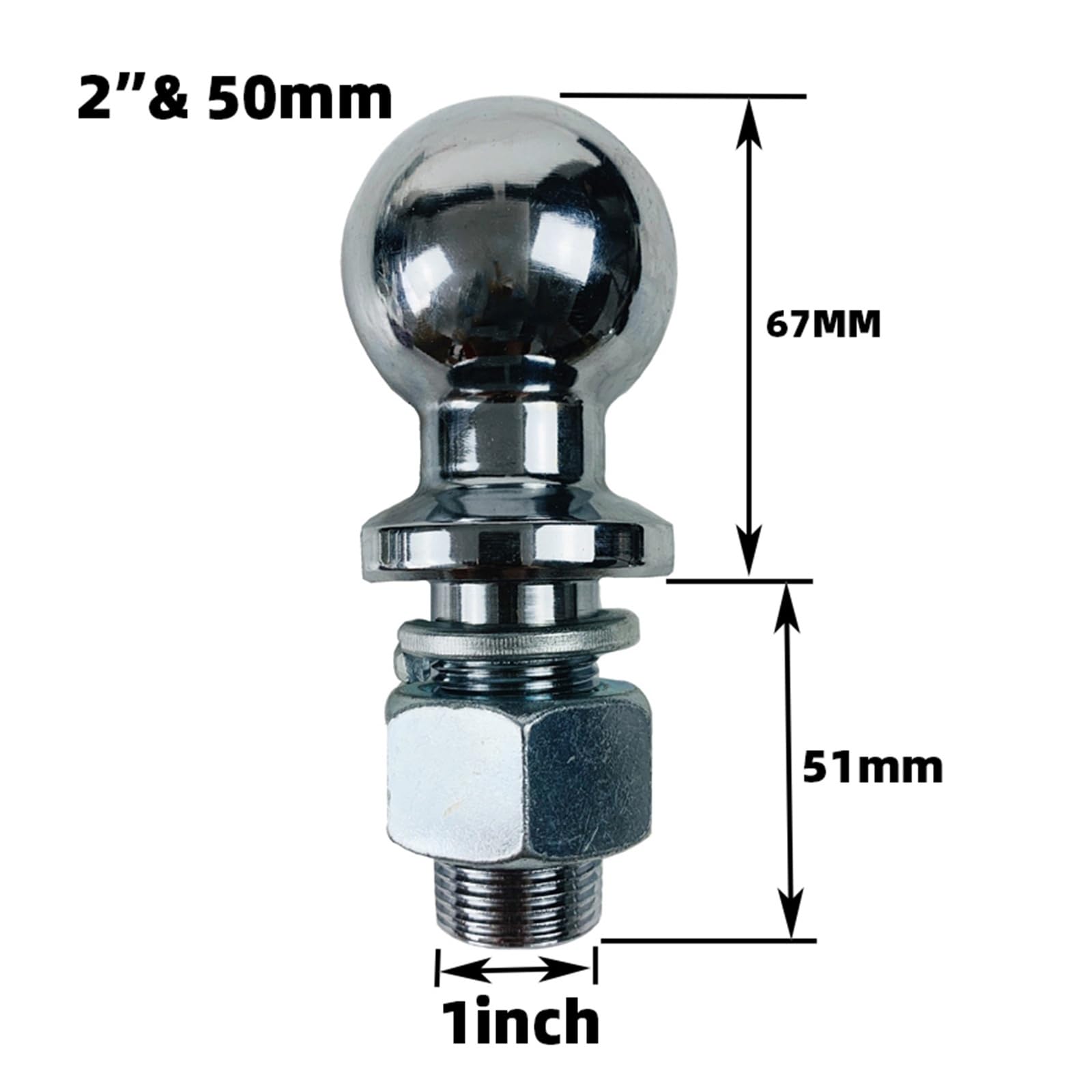 Genérico Bola de Remolque de Enganche cromada, diámetro del vástago de 2 "50mm1(M25). Capacidad de Bola de Remolque de Enganche de 5000 Libras, Piezas de Remolque, Acoplamiento de Remolque(2inchX1X1)