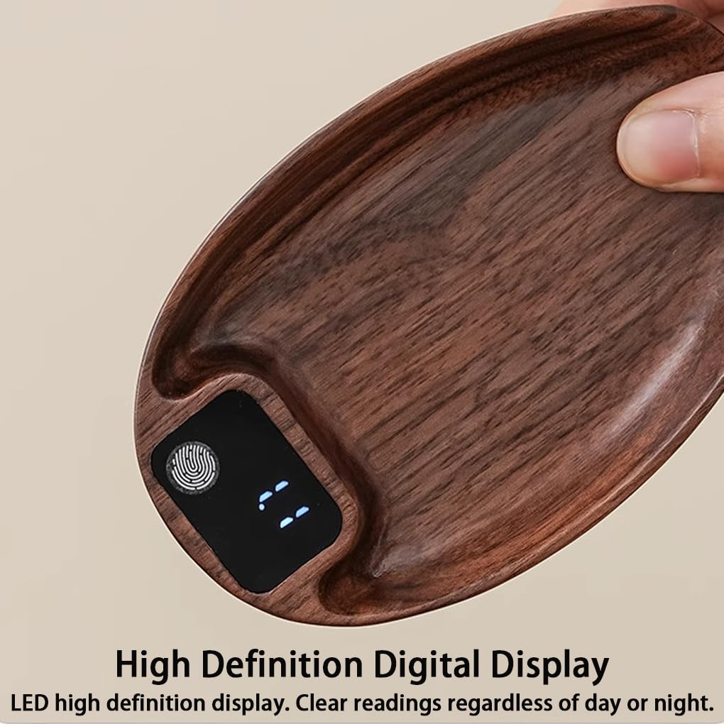 Bilancia elettronica compatta con Per scala di configurazione, cavo | ricarica e manuale di istruzioni. Idea regalo per gli amanti del caffè o del tè. Legno massello.