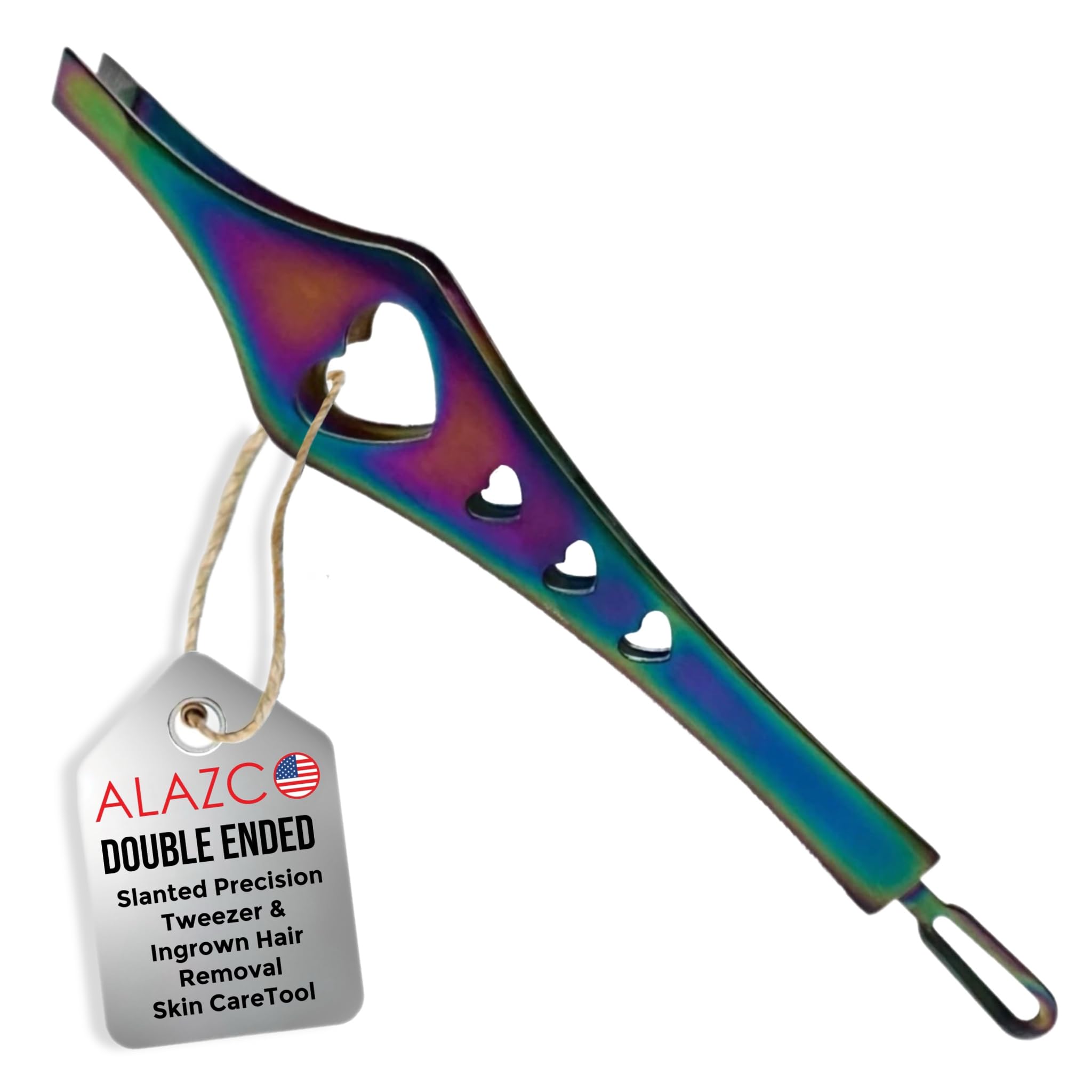 Pinzas 2 en 1 de doble punta de arco iris afiladas, pinzas de precisión inclinadas para cejas y depilación encarnada, herramienta de cuidado de la piel, removedor de espinillas y comedones