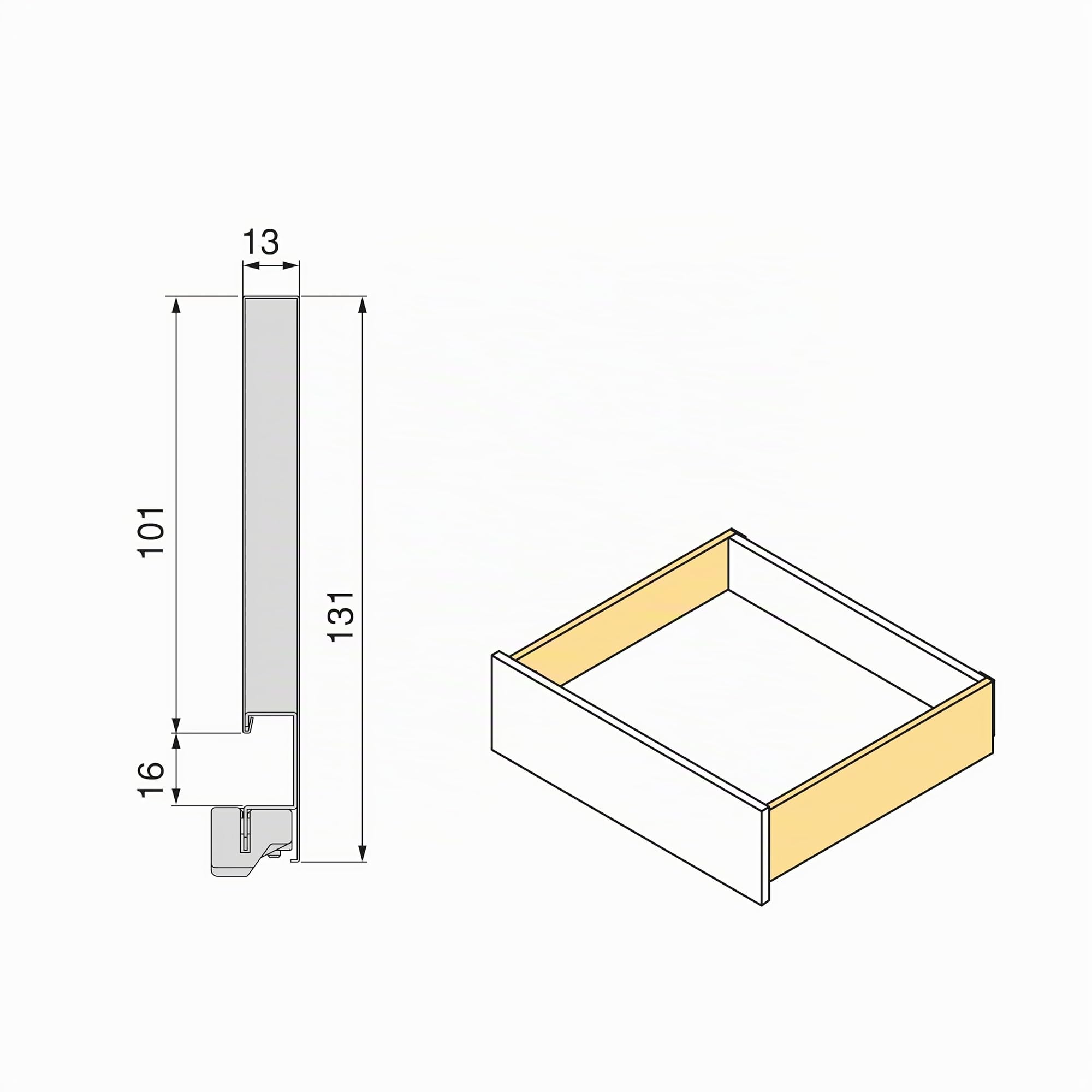 Emuca - Kit tiroir pour cuisine et bain, hauteur 131mm, profondité 350mm, 30 Kg, fermeture amortie, panneaux non incluses, Acier, Blanc