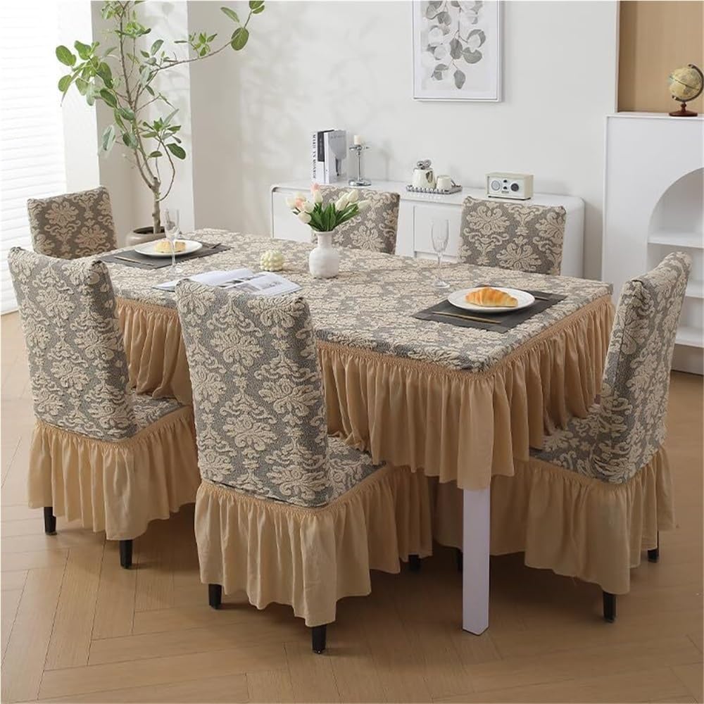 Housses De Chaises De Salle À Manger Élégantes en Jacquard avec Volants Protections De Chaises Style Campagnard Housses Extensibles pour Chaises Parsons pour Mariages, Hôtels(Yellow,6PCS)