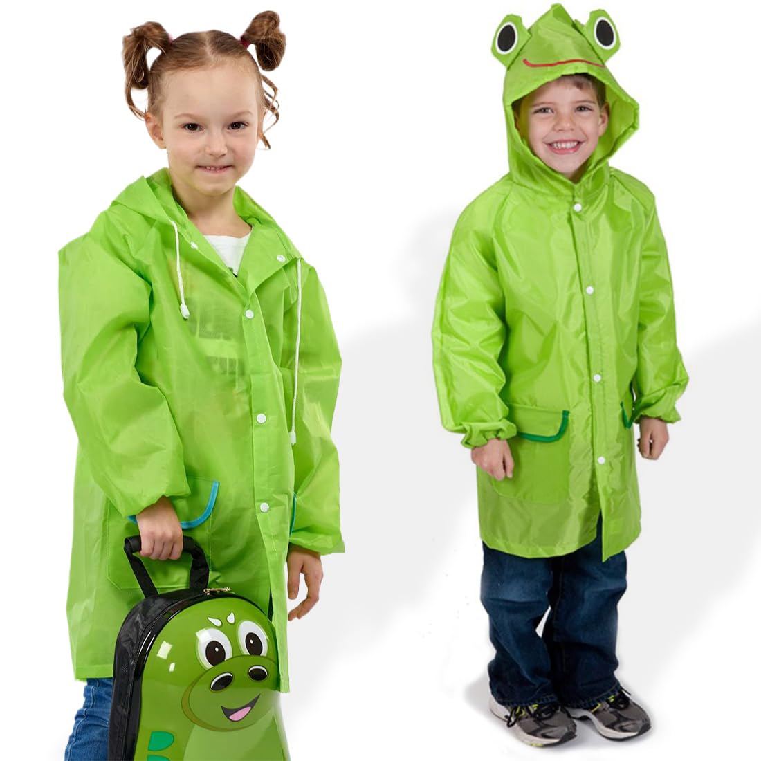 Chaqueta de Poncho de Lluvia para Niños y Niñas Gorro de Rana Impermeable Verde 4 Años
