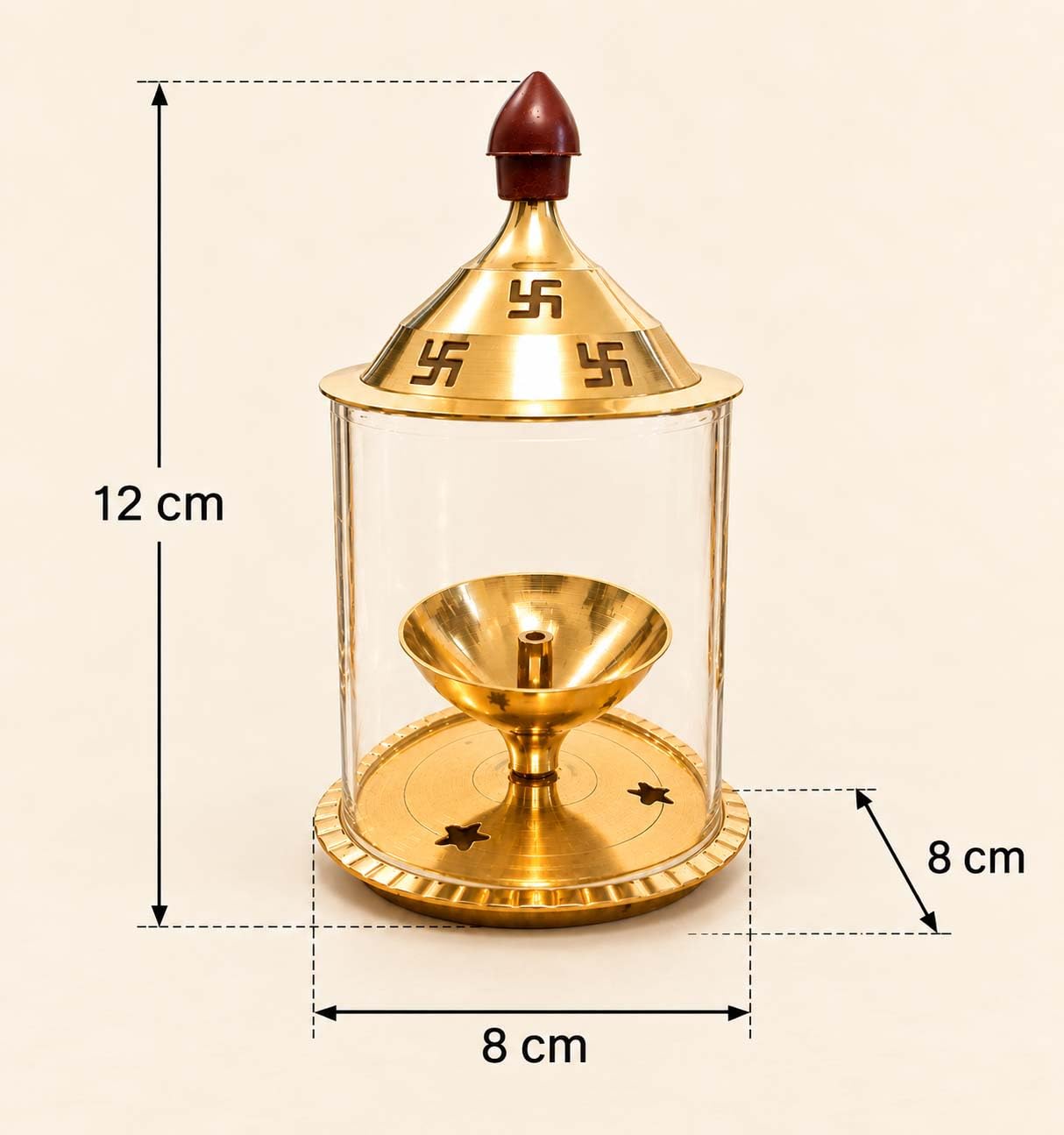 Heaven Decor Brass and Glass akhand deep Diya with Cover for Puja | Deepam Jyot Diya Oil Lamp | Pooja Articles and Pooja Items for Home Temple 4.8 inch 1