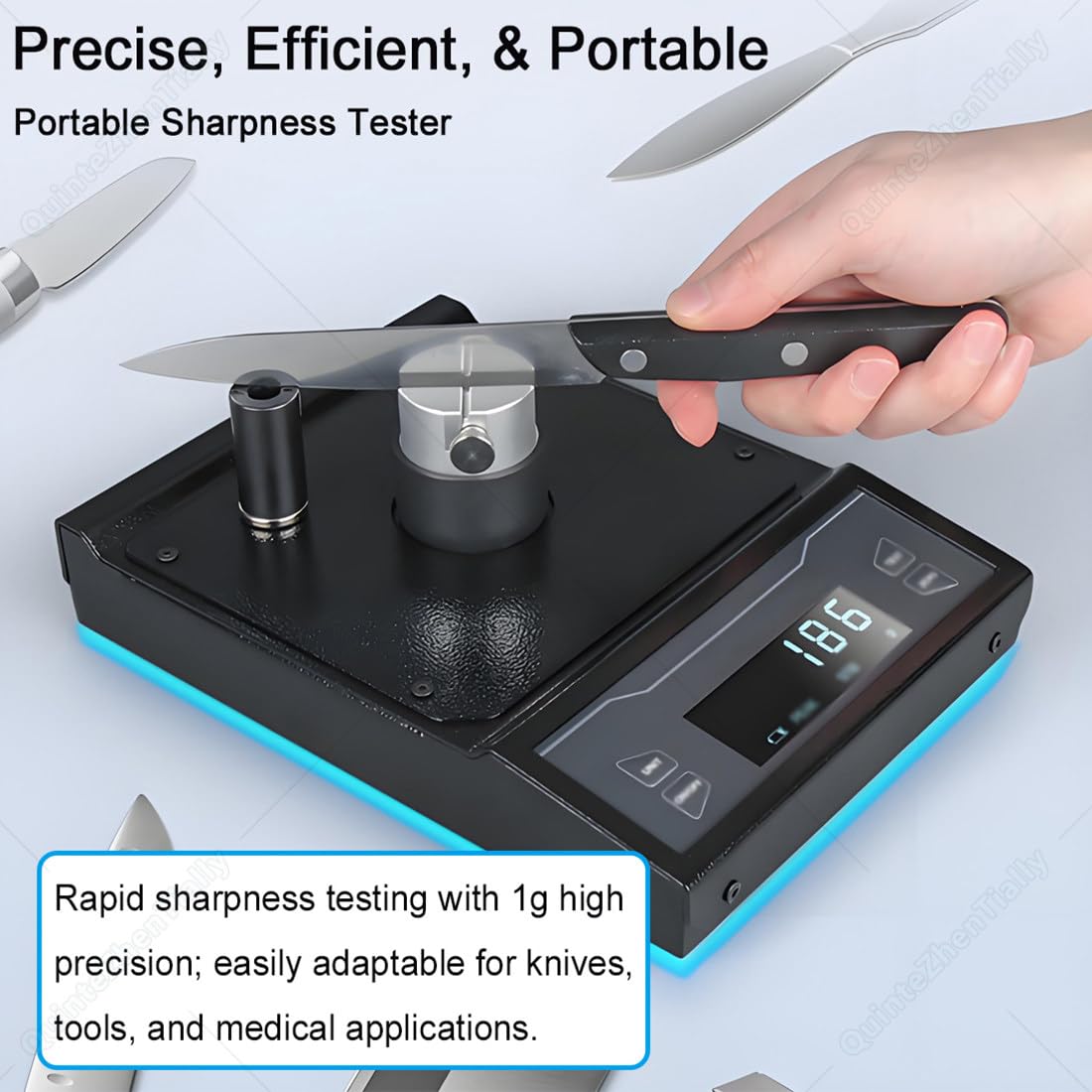 Rilevamento Lama Adsorbimento 360°,Ricaricabile,Metallo/Plastica A003 | Strumento Rilevamento Risoluzione 0.1/1/5g,Misurazione Accurata Nitidezza,per Ispezione Lame Controllo Qualità Officina