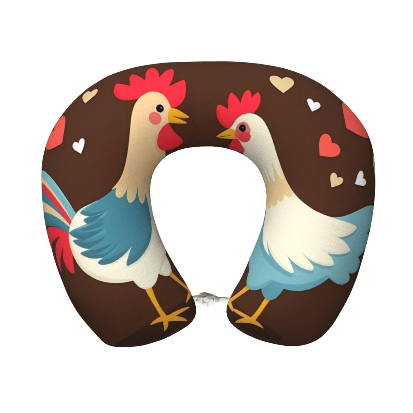 peiyeety Rooster and Chicken Print Travel Pillow Memory Foam, Portable Neck Pillow for Airplane, Car and Office