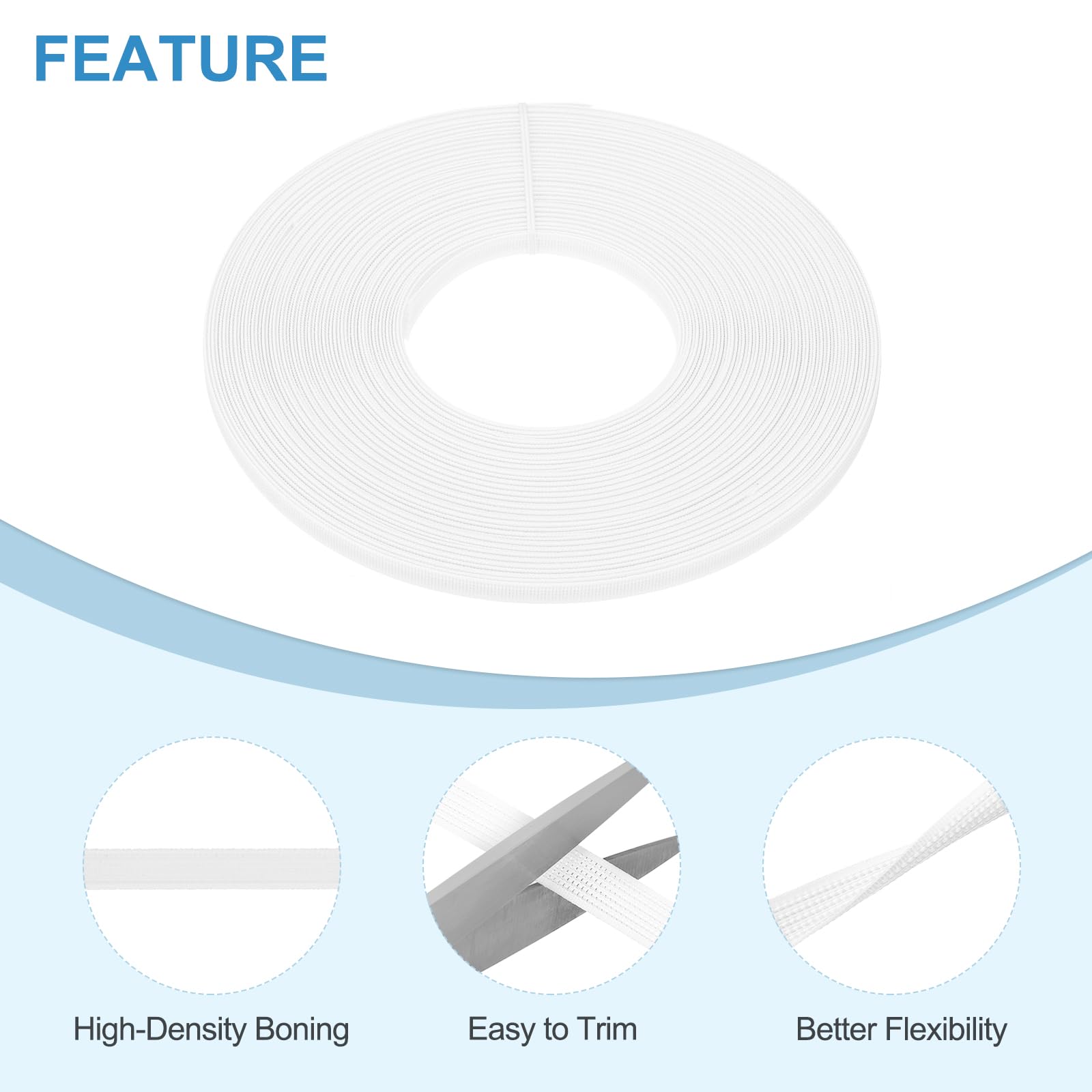 PATIKIL 8mm x 25 Yards Boning for Sewing, Polyester High-Density Boning for Handmade Dolls Hats Handbags Wedding Dresses, White - Image 3