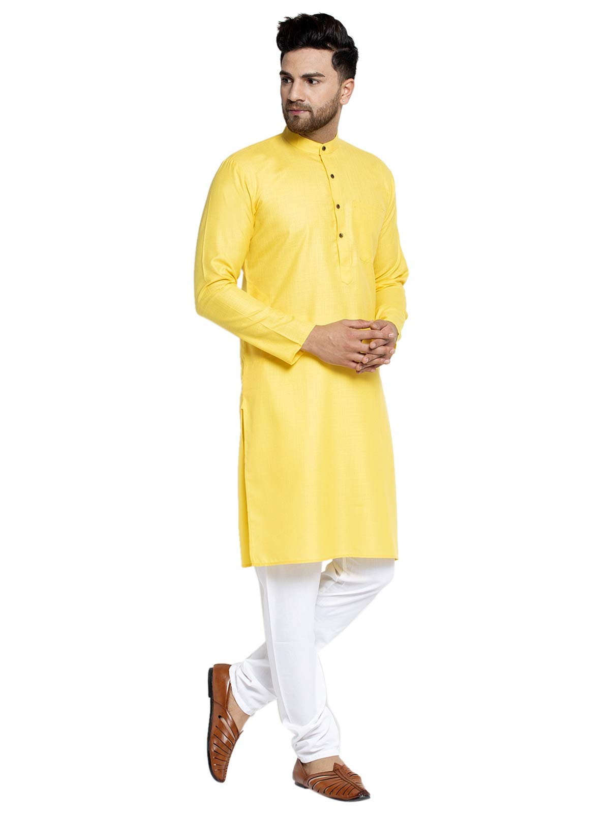 Jompers Men's Cotton Kurta Payjama Set. (Lemon,L)