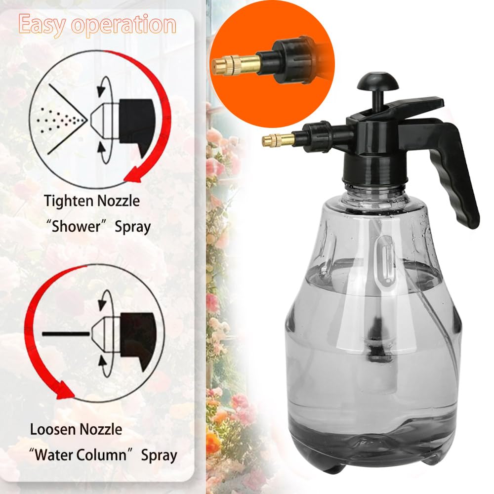 Paquete de 2 pulverizadores de bomba de jardín de mano, botella de agua a presión para césped y jardín de 50 onzas con boquilla de latón ajustable, para plantas y otras soluciones de limpieza (1.5 L