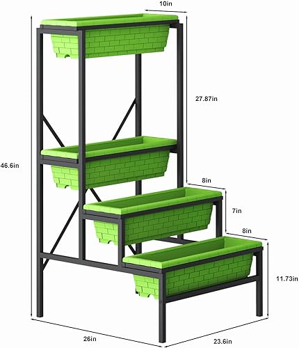 Miniatura 5 de Cama de jardín elevada resistente de 4 niveles, 24 pulgadas de largo x 26 pulgadas de ancho x 47 pulgadas de alto, marco de soporte de metal con 4