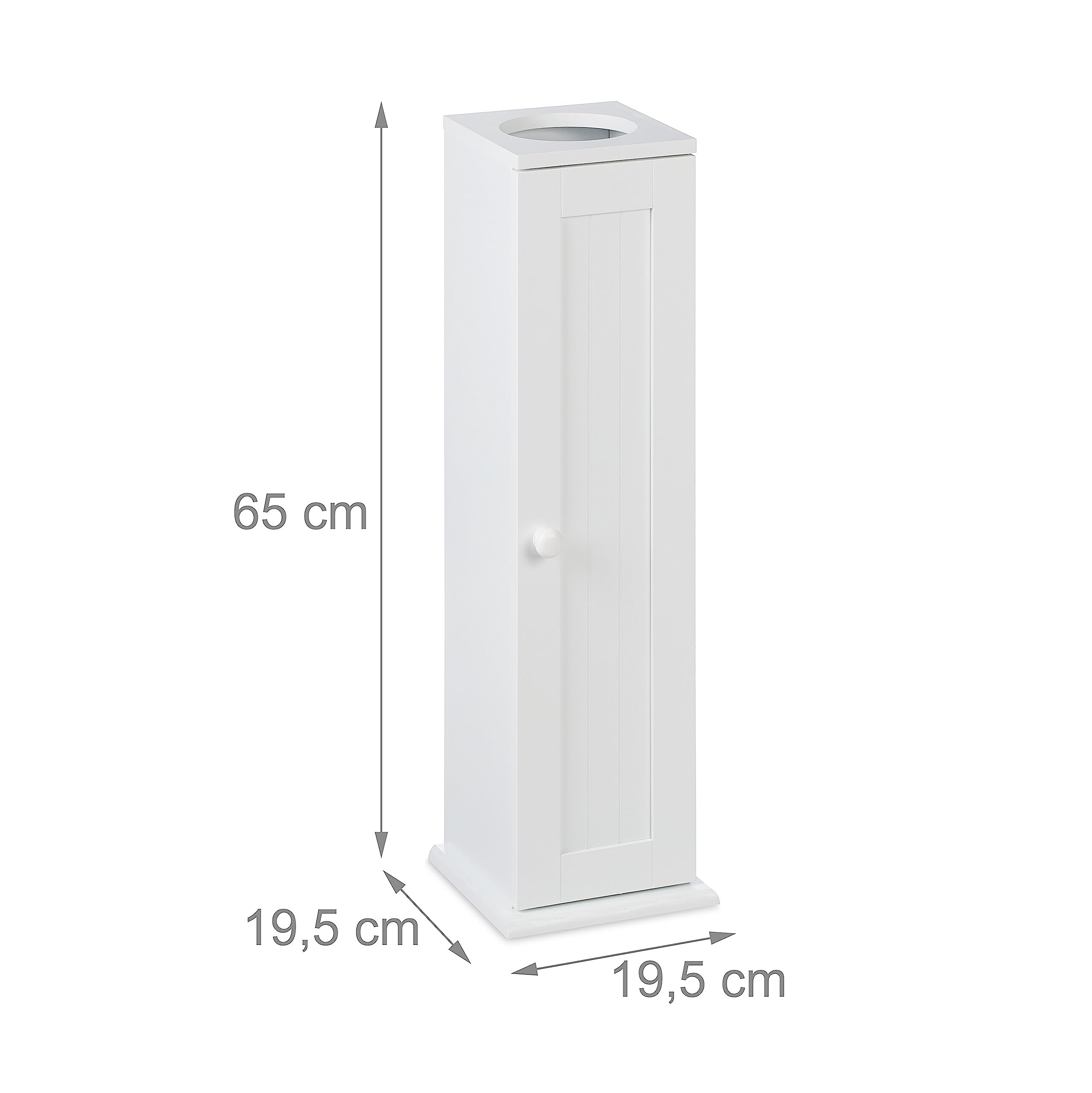Relaxdays Standing Toilet Roll Holder, Narrow Bathroom Cabinet, HBD: 71 X 18 X 20 Cm, Rope Handle, Low Toilet Cabinet MDF, White