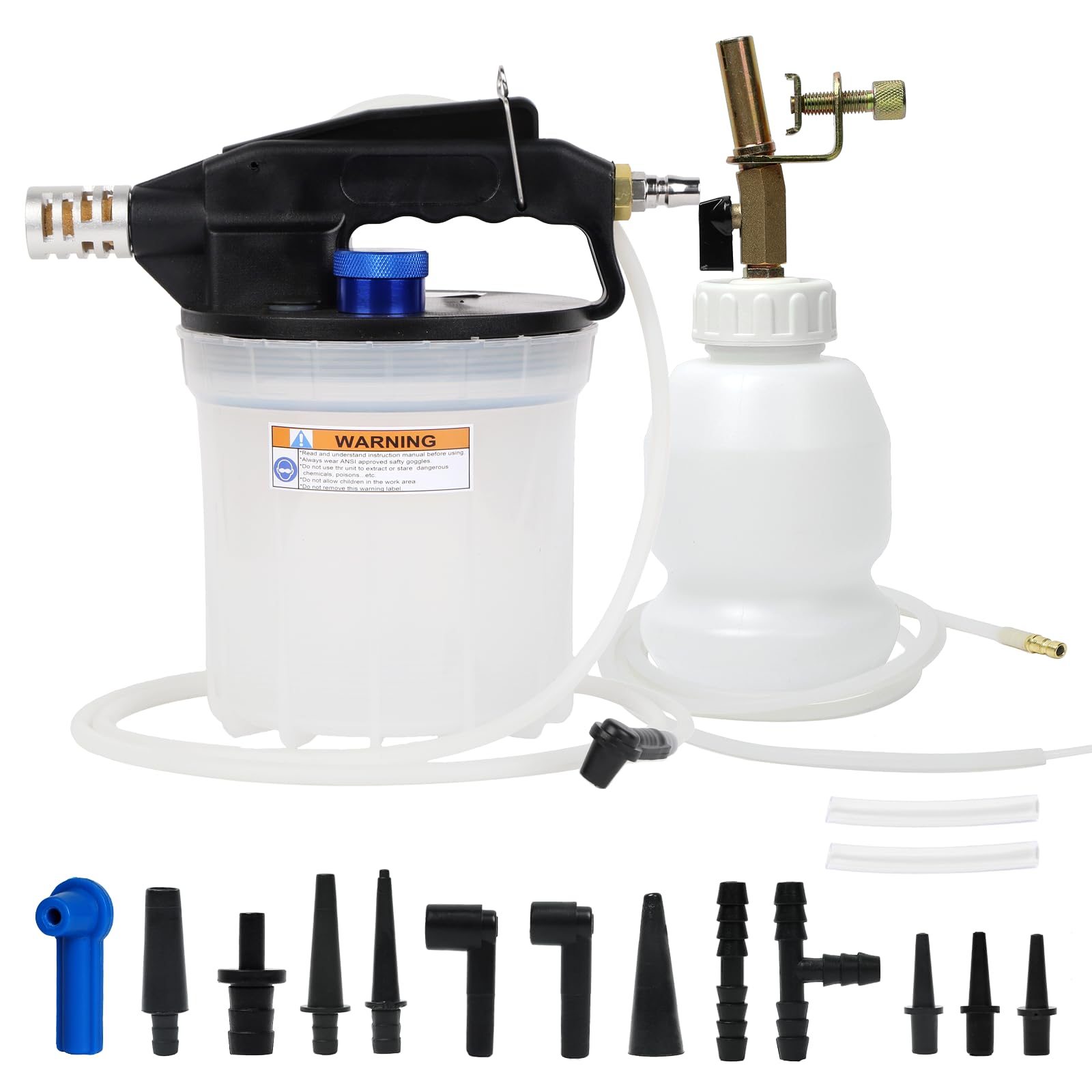 2L Bremsenentlüftungsgerät Druckluft, Pneumatisches BremsflüSsigkeitsentlüftungs-Set, mit 16 Entlüftungsadaptern und 1L Nachfüllflasche, Pneumatische Vakuumpumpe für Kfz (2L)
