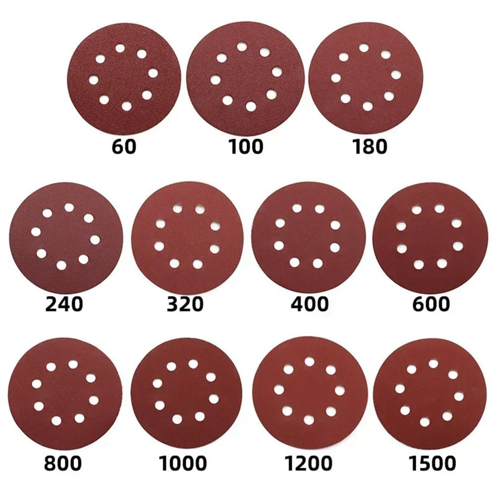 Discos de Lijado de 5 Pulgadas, 8 Agujeros, Gancho y Bucle, 125 mm, Papel de Lija Adhesivo, Grano 60-2000 para lijadora Orbital aleatoria, Hojas abrasivas, Herramientas,