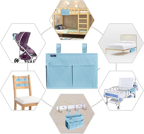 Miniatura 252 de Surblue - Organizador de cama colgante para mesita de noche, bolsa de almacenamiento, bolsillo para literas y camas de hospital, dormitorios Z-Zebra