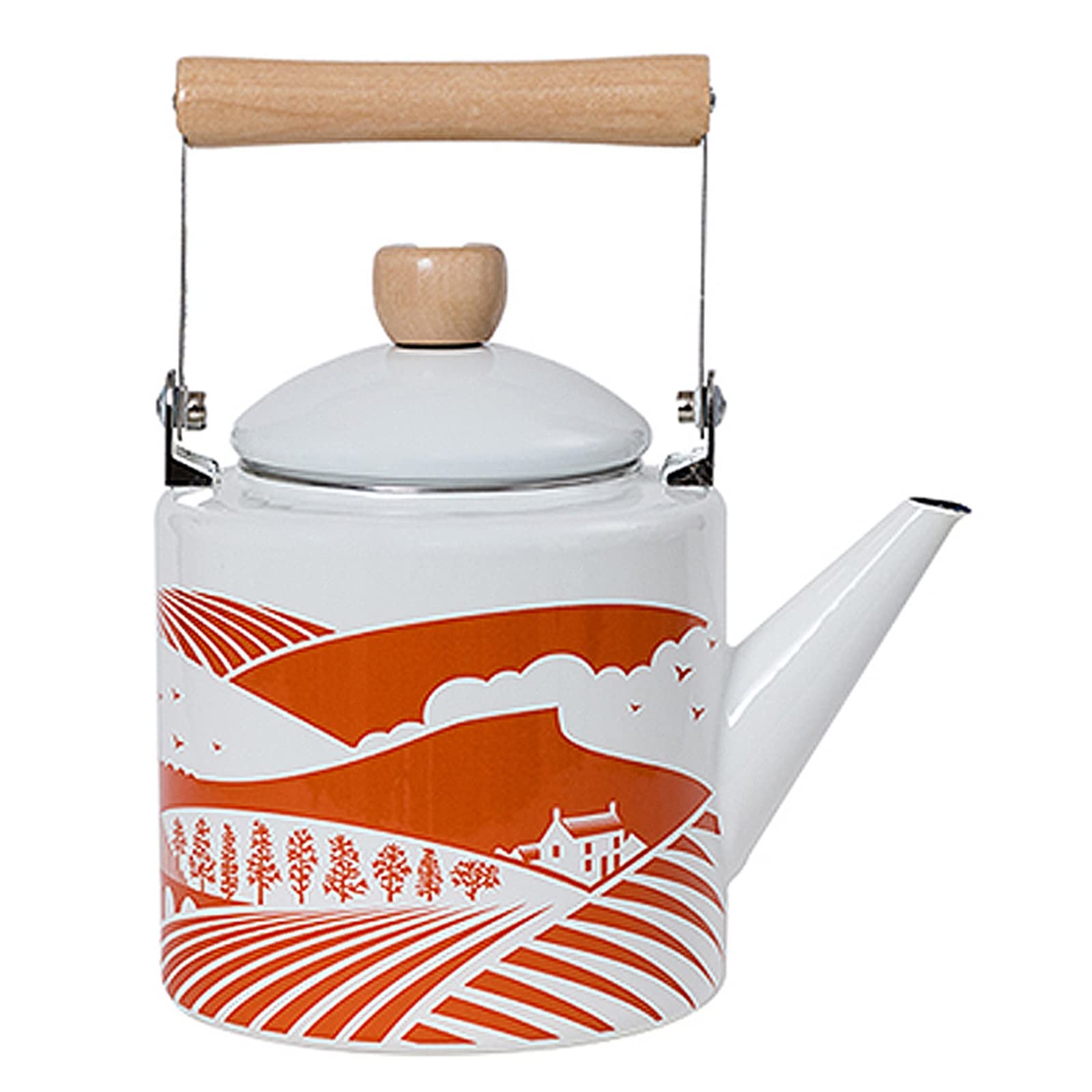 Enamel Coffee Pot, Induction Light Weight Boiling Tea Pots, with Wood Handle, Heat Up Fast, for Stove Top Cooker Gas Stoves(2.2L, E)