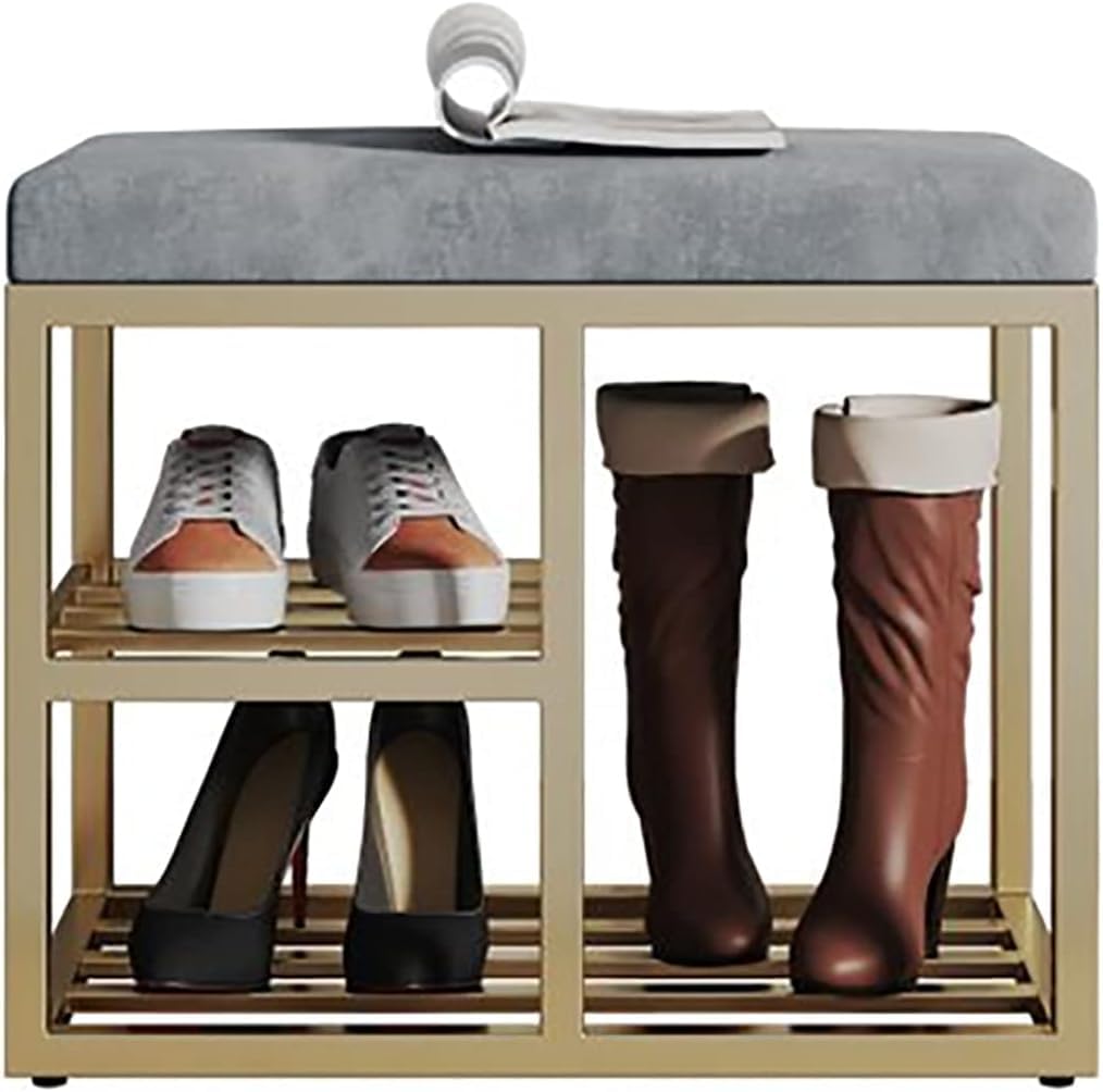 Banc à chaussures à 2 niveaux étagères maille métallique