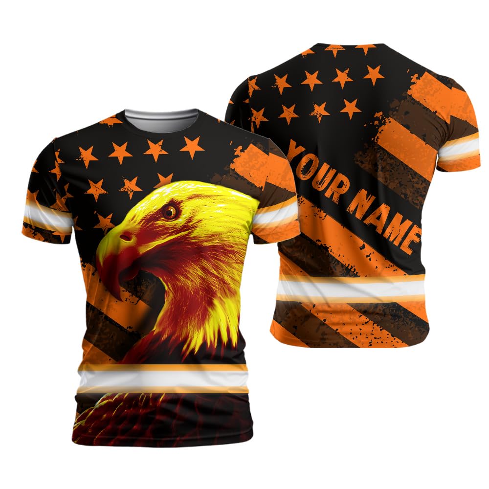 Hi Vis Shirt Orange American Flag Eagle Reflective High Visibility Custom Name Safety Workwear Short Sleeve Shirts 57 - Size L